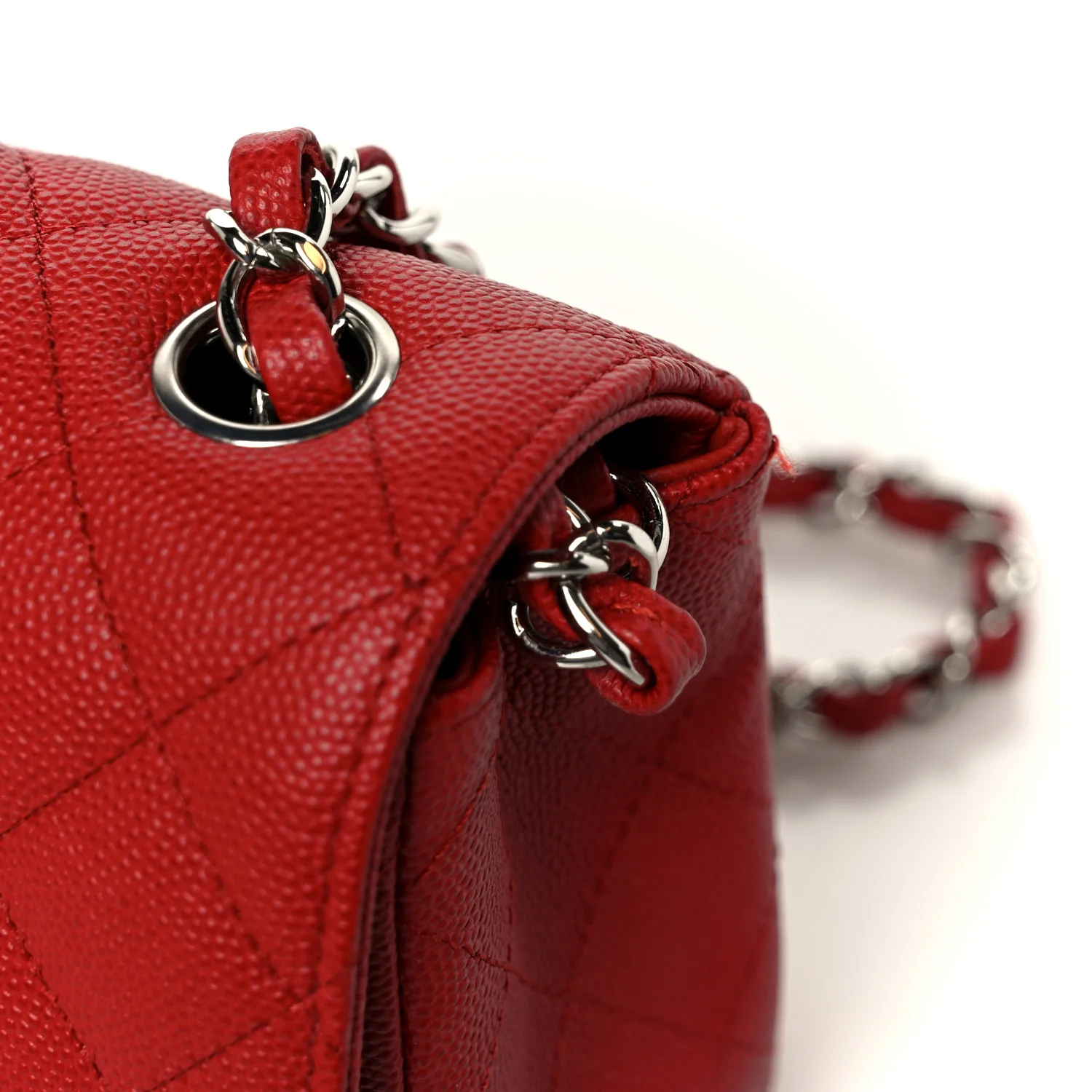Caviar Quilted Mini Rectangular Flap Red - Top Club