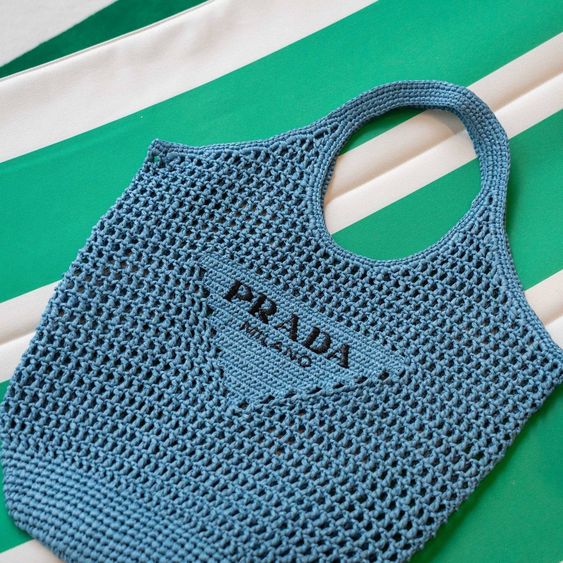 Prada Raffia Tote Bag-Blue - Top Club