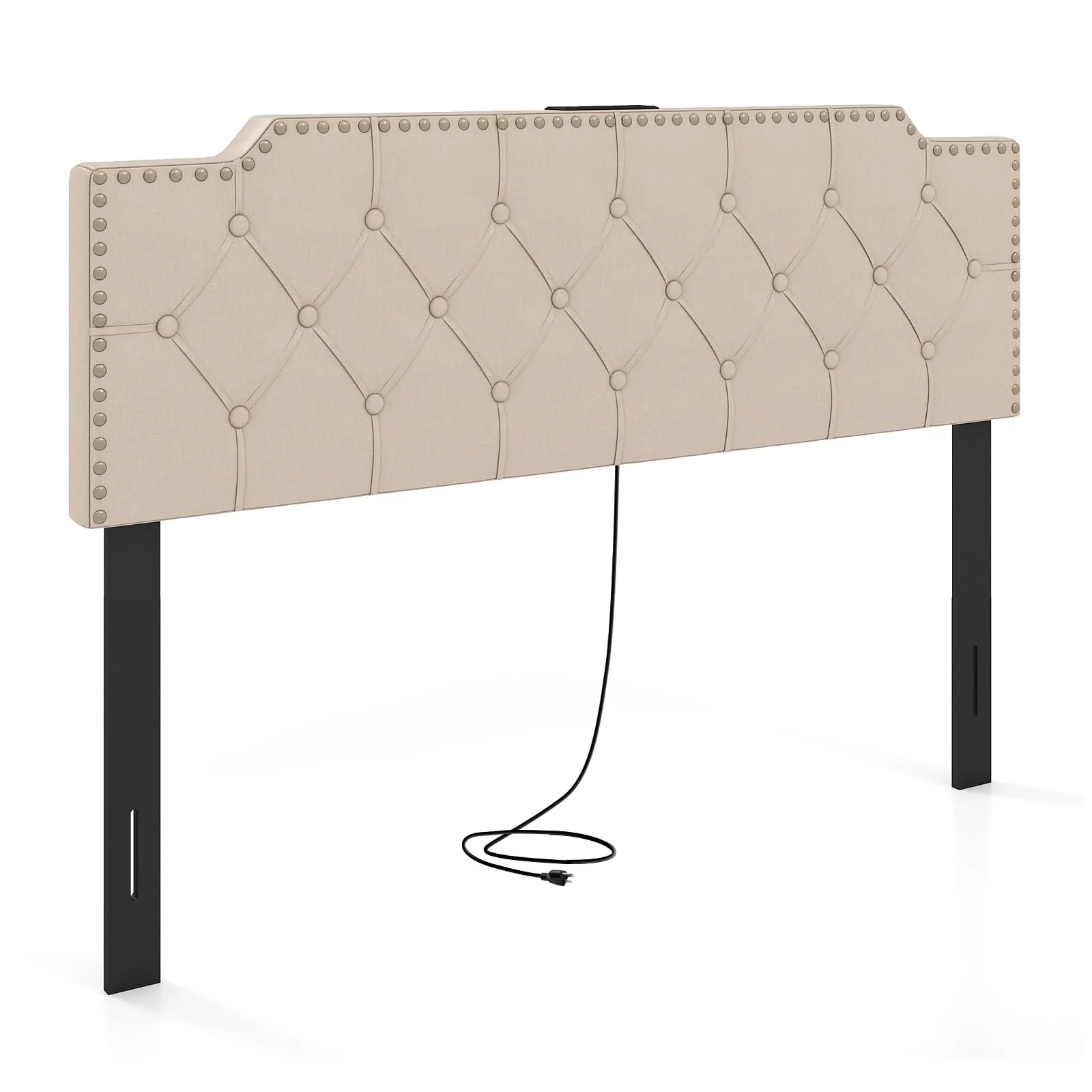 BEFOUNDLOVELY Riveted Upholstered Headboard with Charging Station for Full & Queen Size Bed Frame