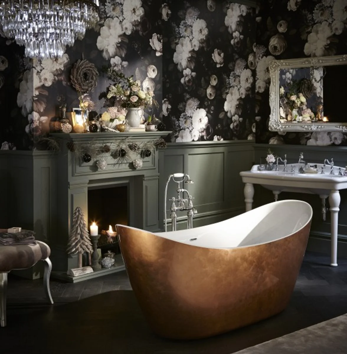 Art Deco bathtub freestanding copper effect model He-Hyl 1730mm - Freestanding retro antique art nouveau bathtub