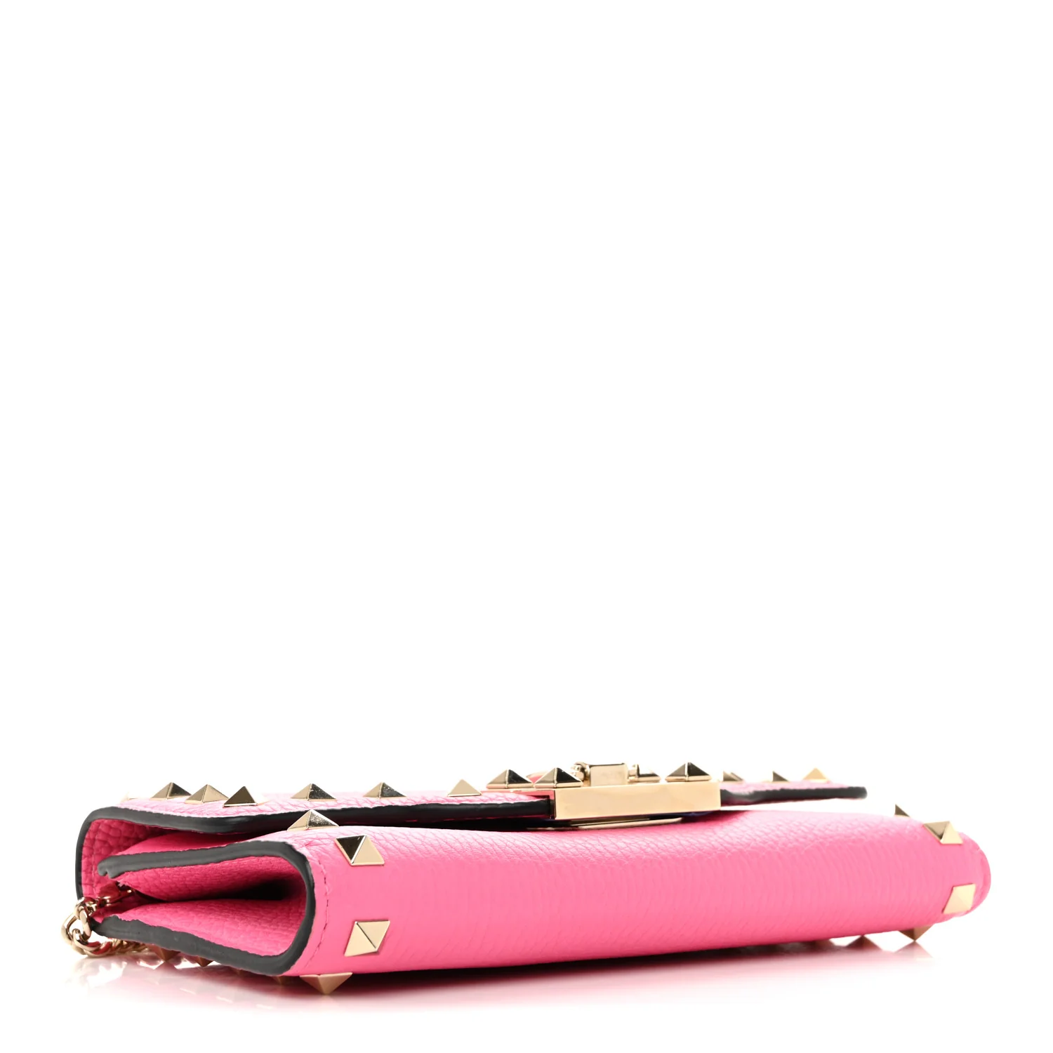 Pebbled Calfskin Rockstud Flip Lock Wallet On Chain Feminine Pink - Top Club