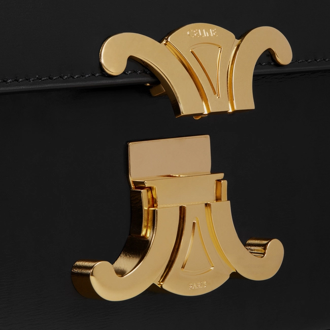 TRIOMPHE SHOULDER BAG IN SHINY CALFSKIN BLACK - Top Club