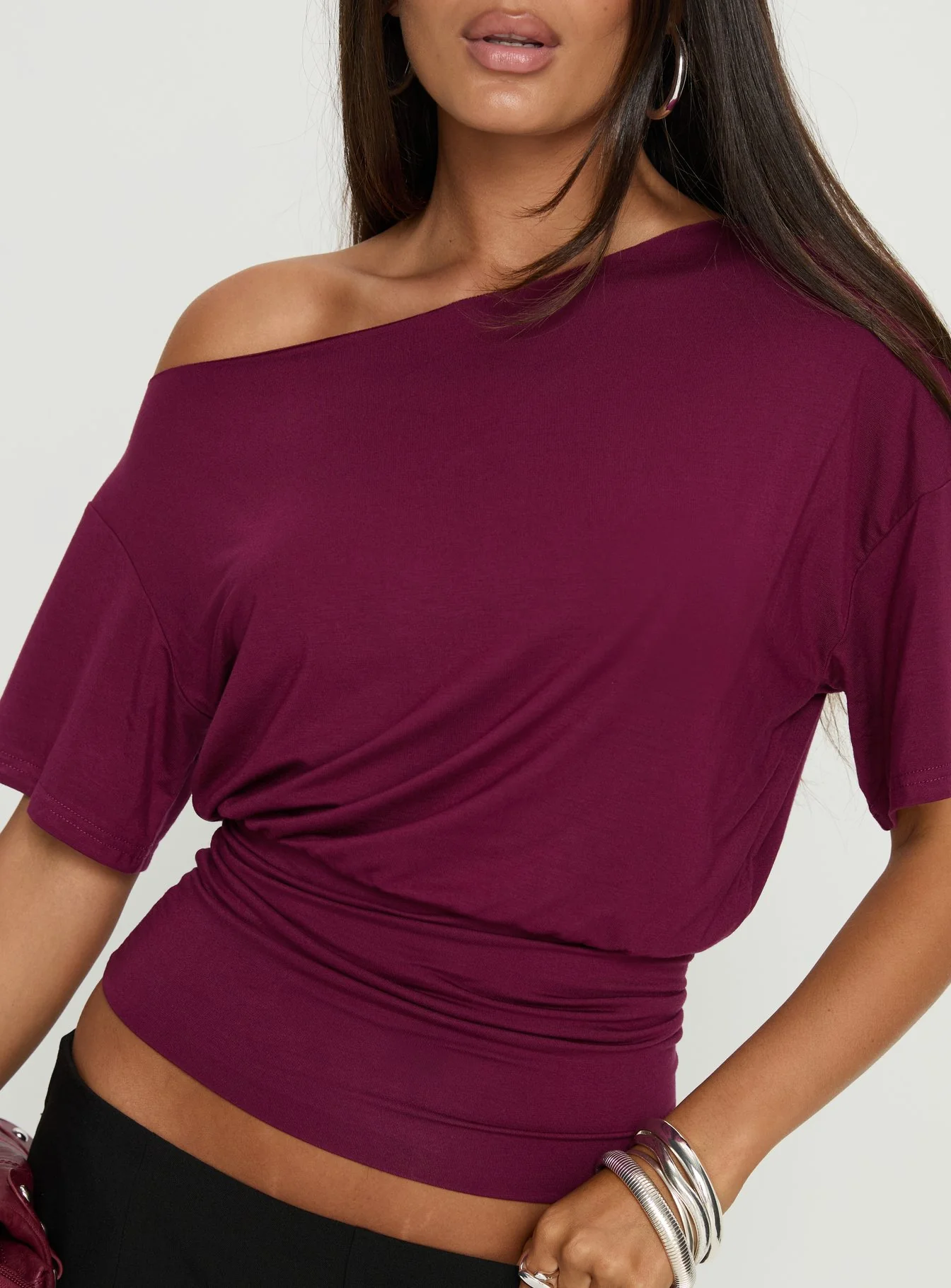 Ashlinn Off Shoulder Drapey Top Cherry Lacquer