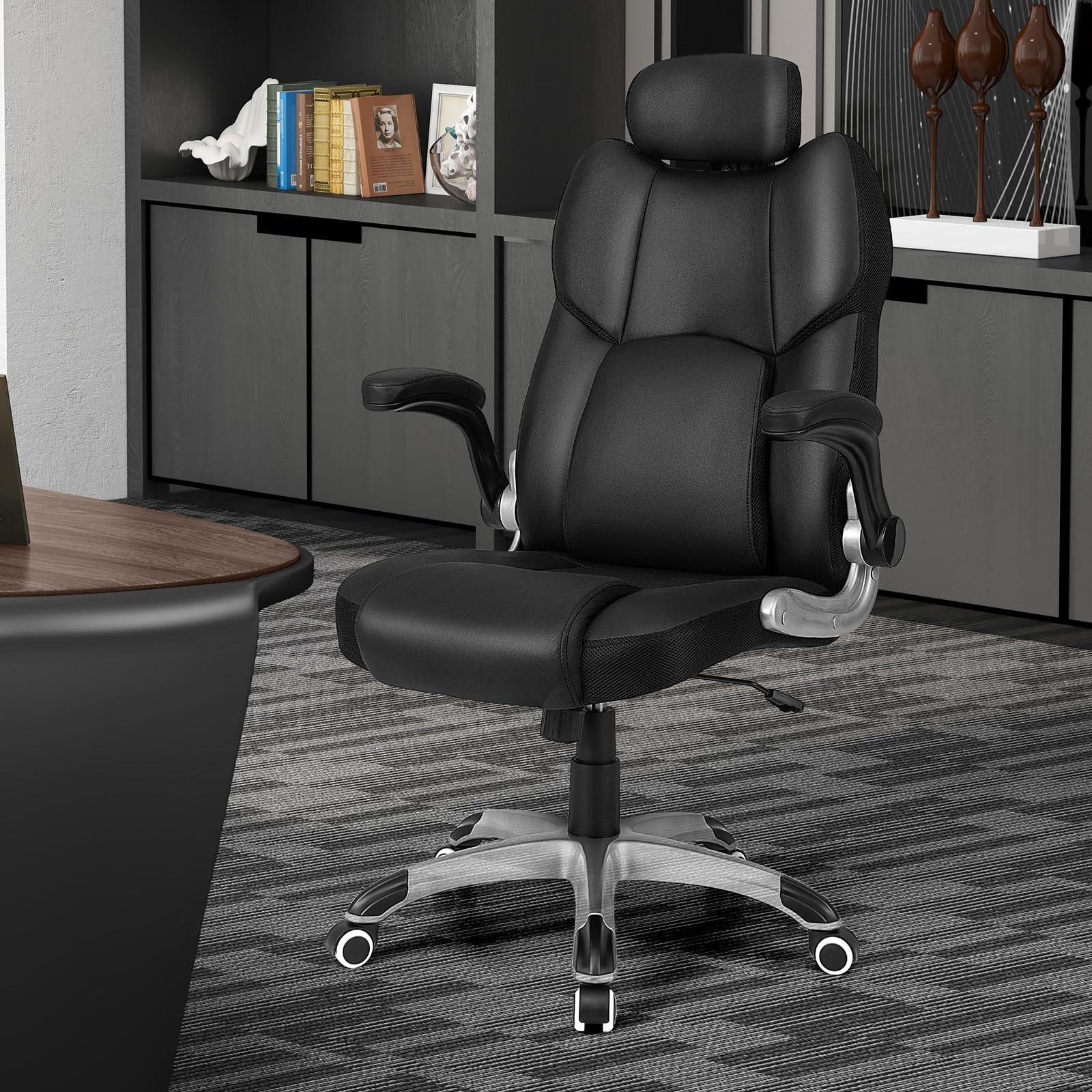 BEFOUNDLOVELY Executive Faux Leather Office Chair, Kneading Massage Computer Chair with Removable Lumbar Support Pillow, Adjustable Headrest