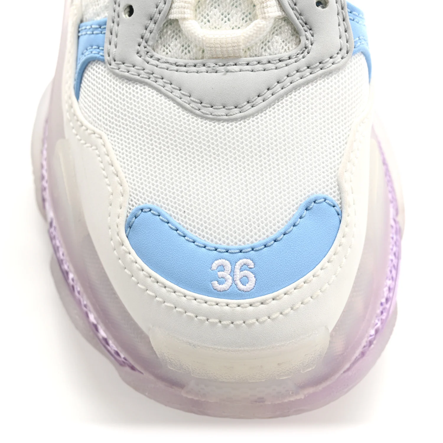 Fabric Mesh Clear Sole Womens Triple S Sneakers 36 Light Blue Grey Lilac White - Top Club