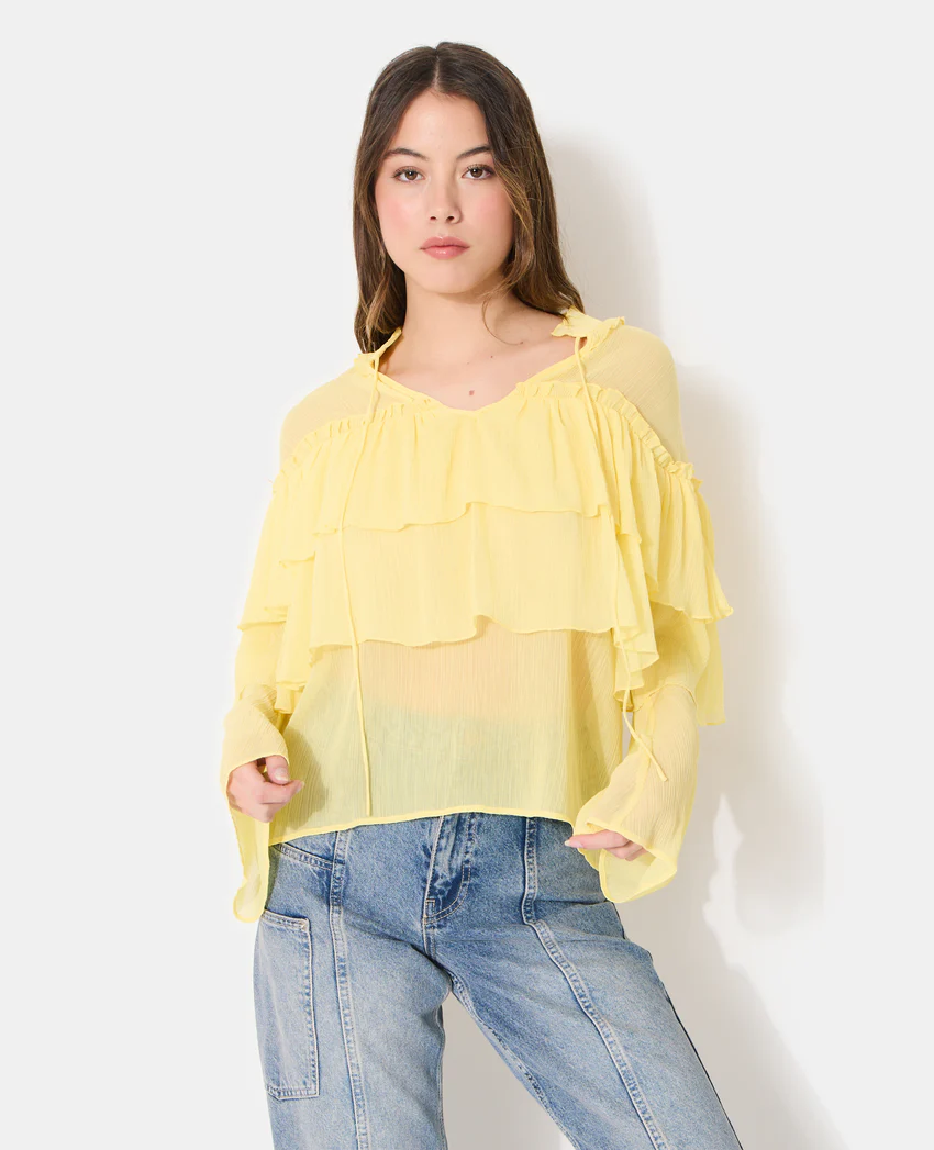 Pimkie Blouse en voile avec volants et manches flare
