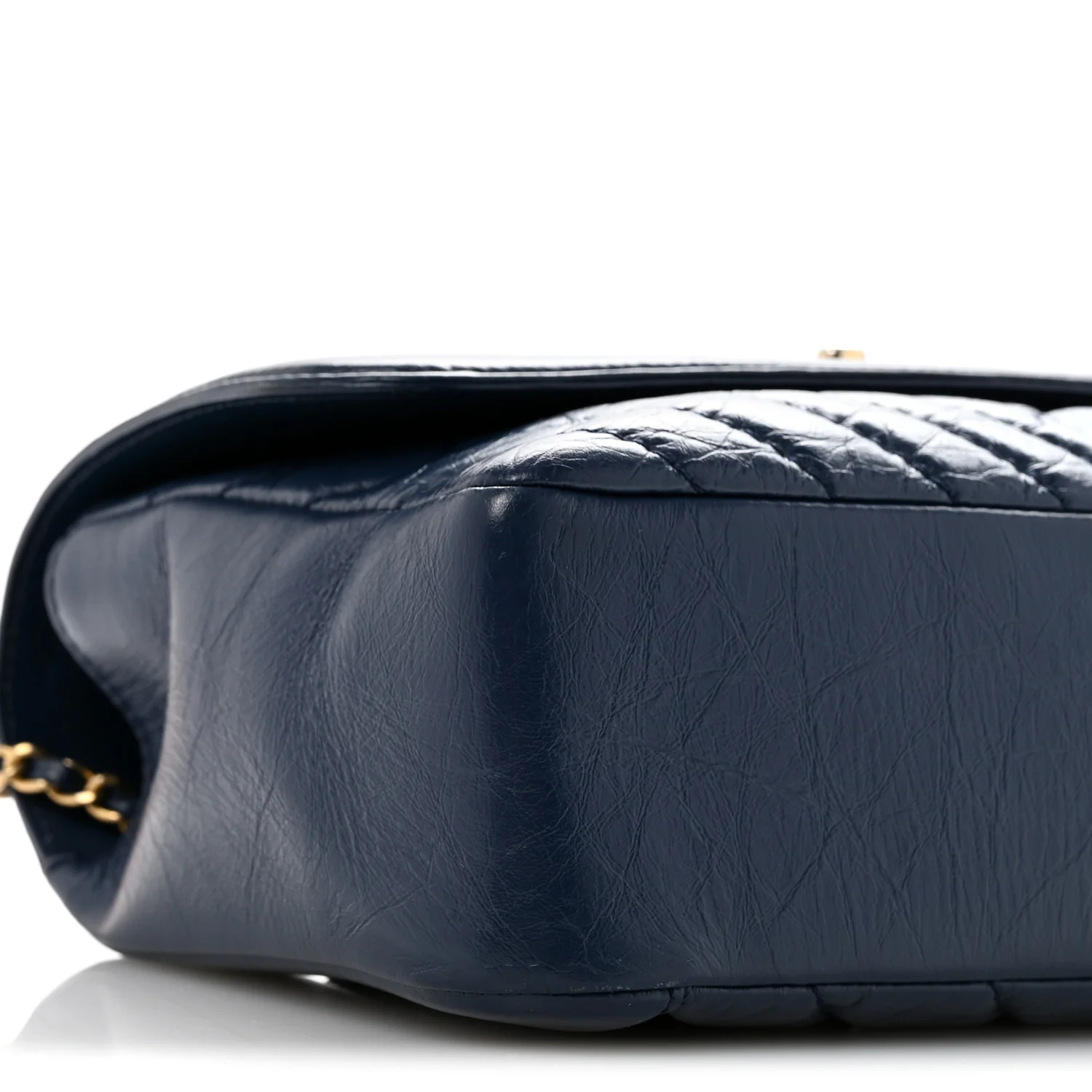 Calfskin Chevron Quilted Top Handle Flap Navy - Top Club