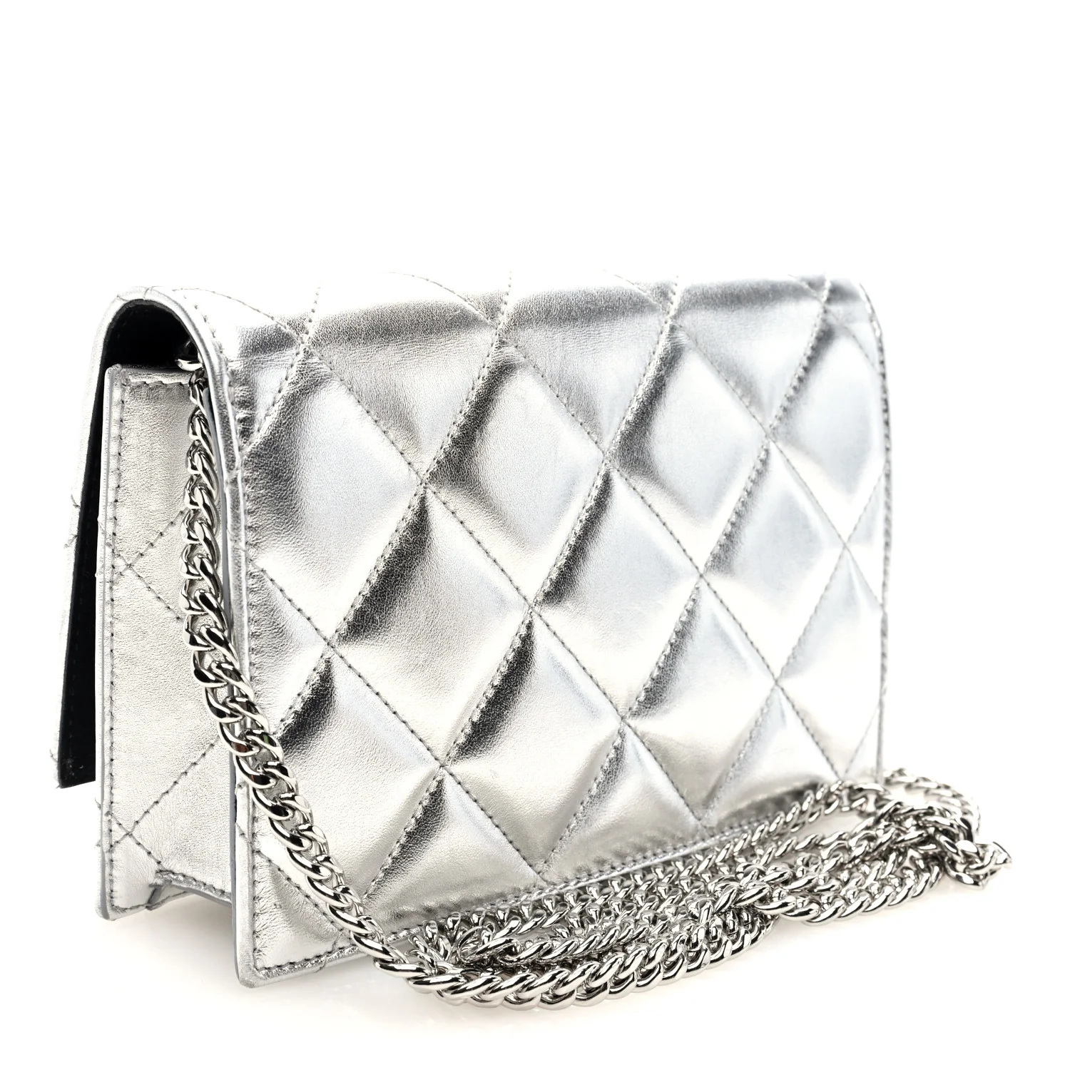 Metallic Calfskin Quilted Graffiti Skull Small Chain Crossbody Bag Silver - Top Club