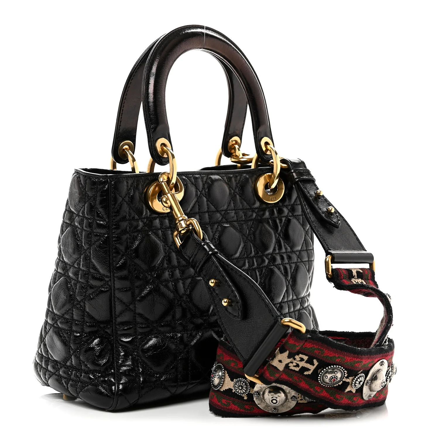 Crinkled Patent Cannage Medium Bohemian Lady Dior Black - Top Club
