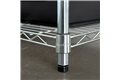 slide 8 of 10, zoom in, close up of the bottom shelf and adjustable feet on a saferacks storage bin rack.
