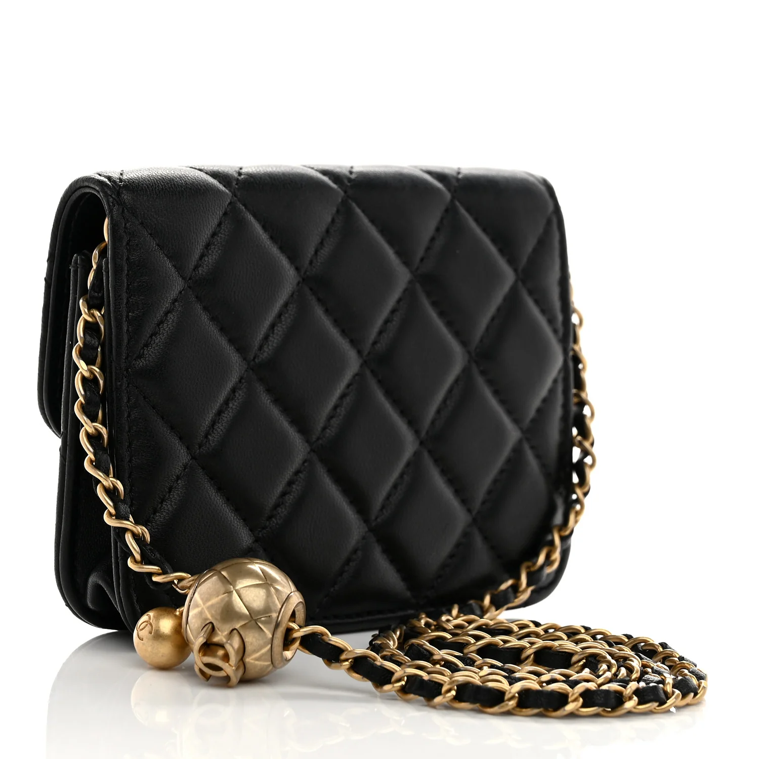 Lambskin Quilted Pearl Crush Clutch With Chain Black - Top Club