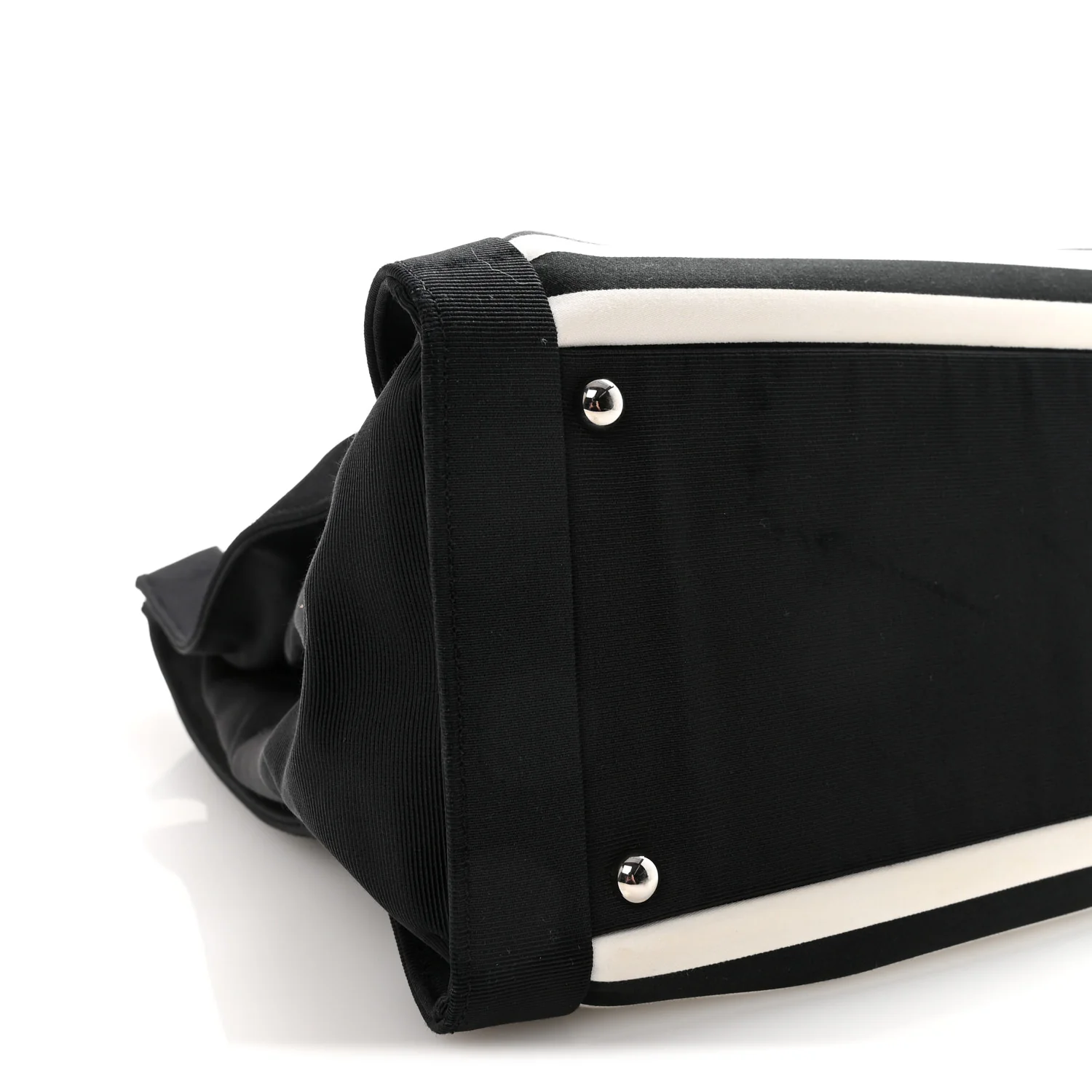Canvas Grosgrain Striped CC Shopping Tote Black White - Top Club