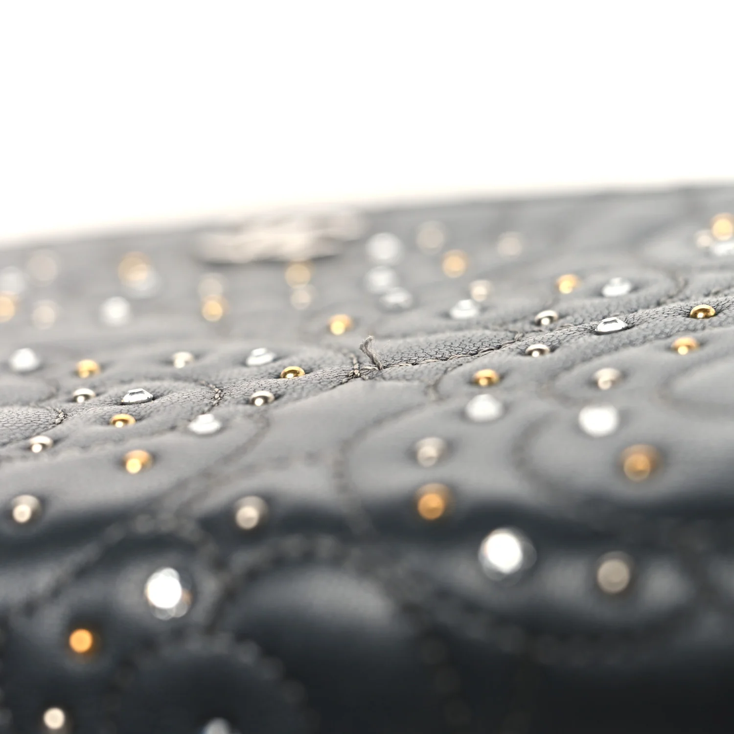 Lambskin Camellia Studded Wallet on Chain WOC Grey - Top Club