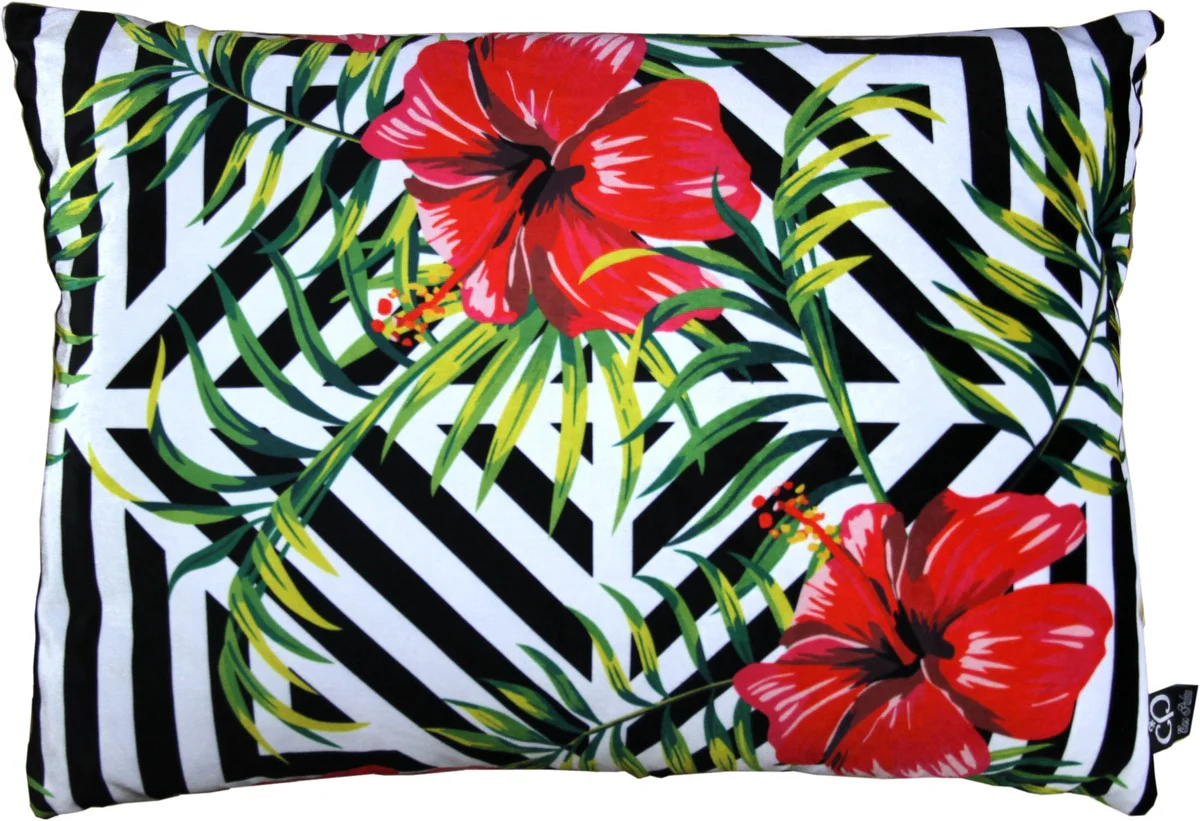 Luxury decorative cushion Pittsburgh Flowers multicolored 35 x 55 cm - finest velvet fabric - living room cushion