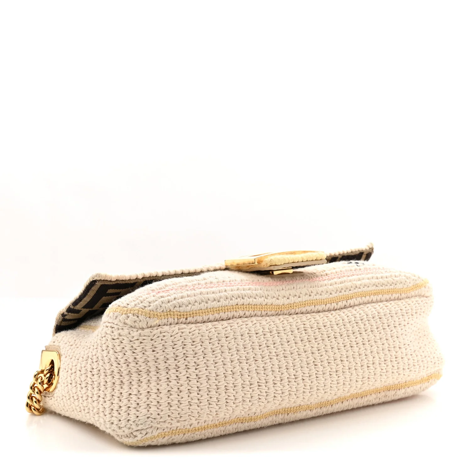 Cotton Vitello Seta Floral Woven Chain Baguette White Multicolor - Top Club
