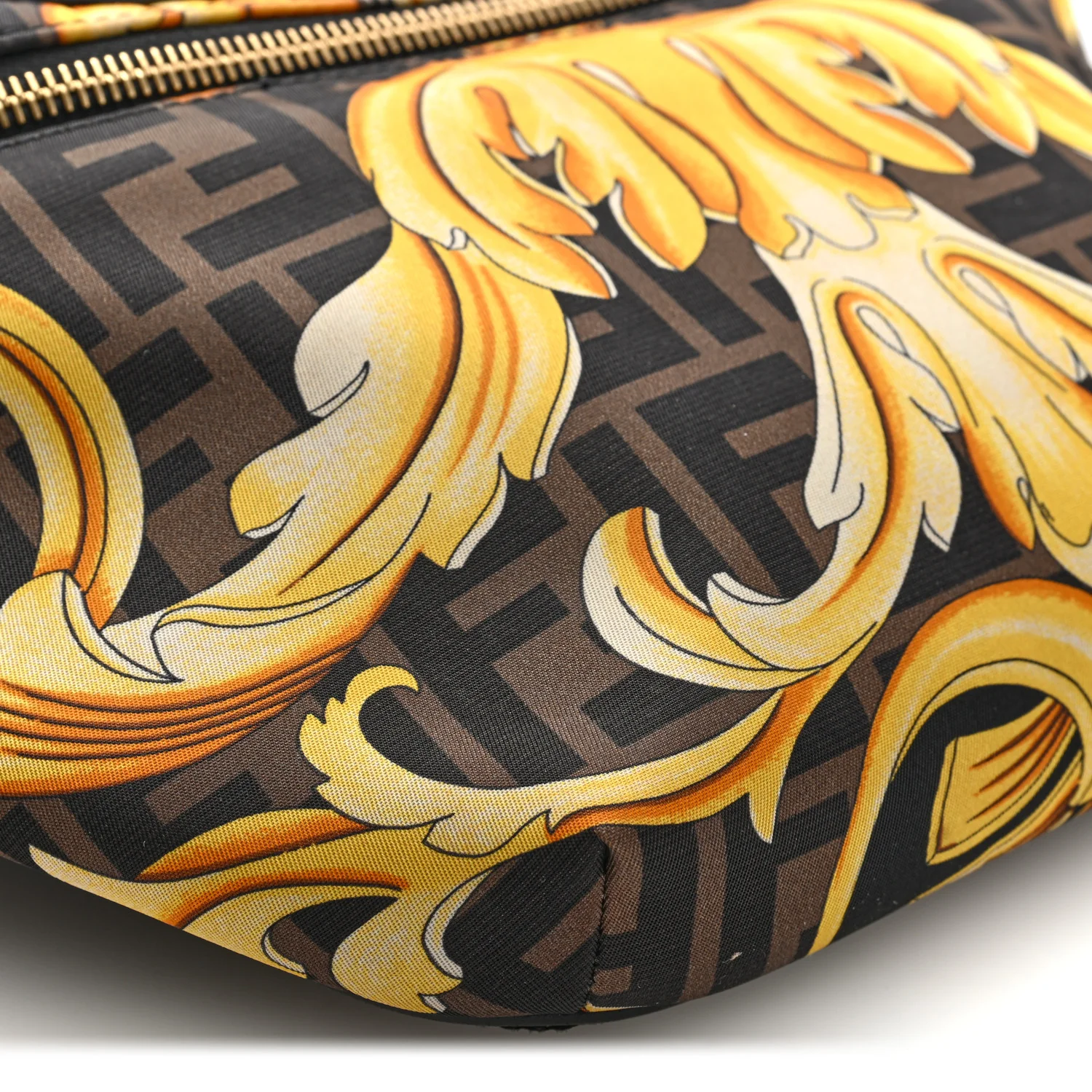 X VERSACE Nylon Cuoio Romano Fendace FF Baroque Belt Bag Black Gold - Top Club