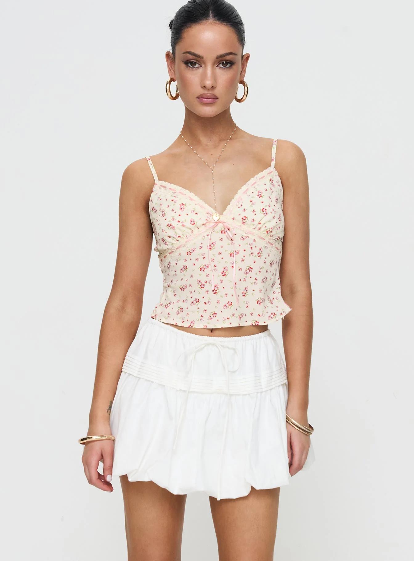 Dear London Bubble Hem Mini Skirt White