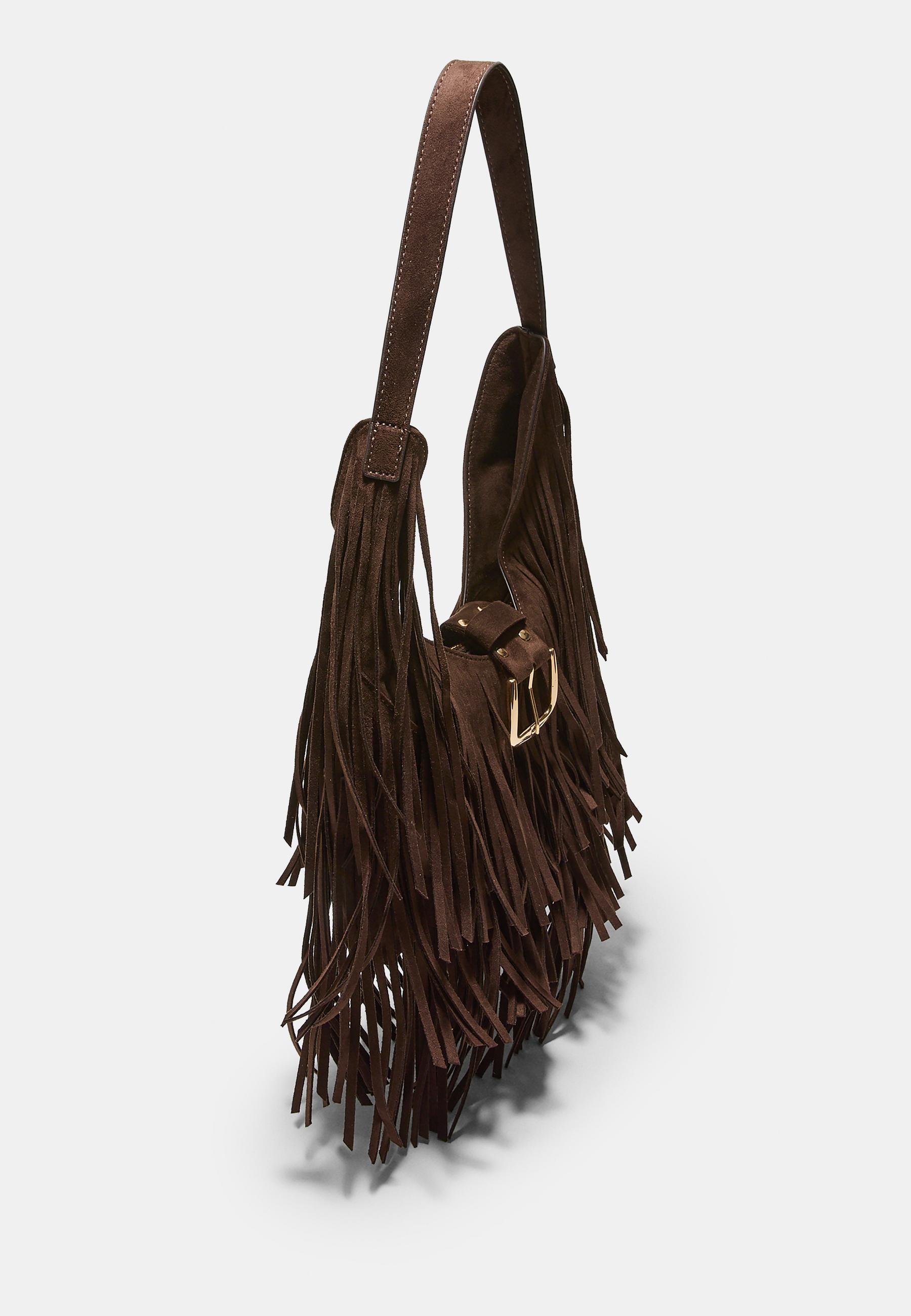 SHOULDER BAG WITH FRINGE AND BUCKLE DETAIL