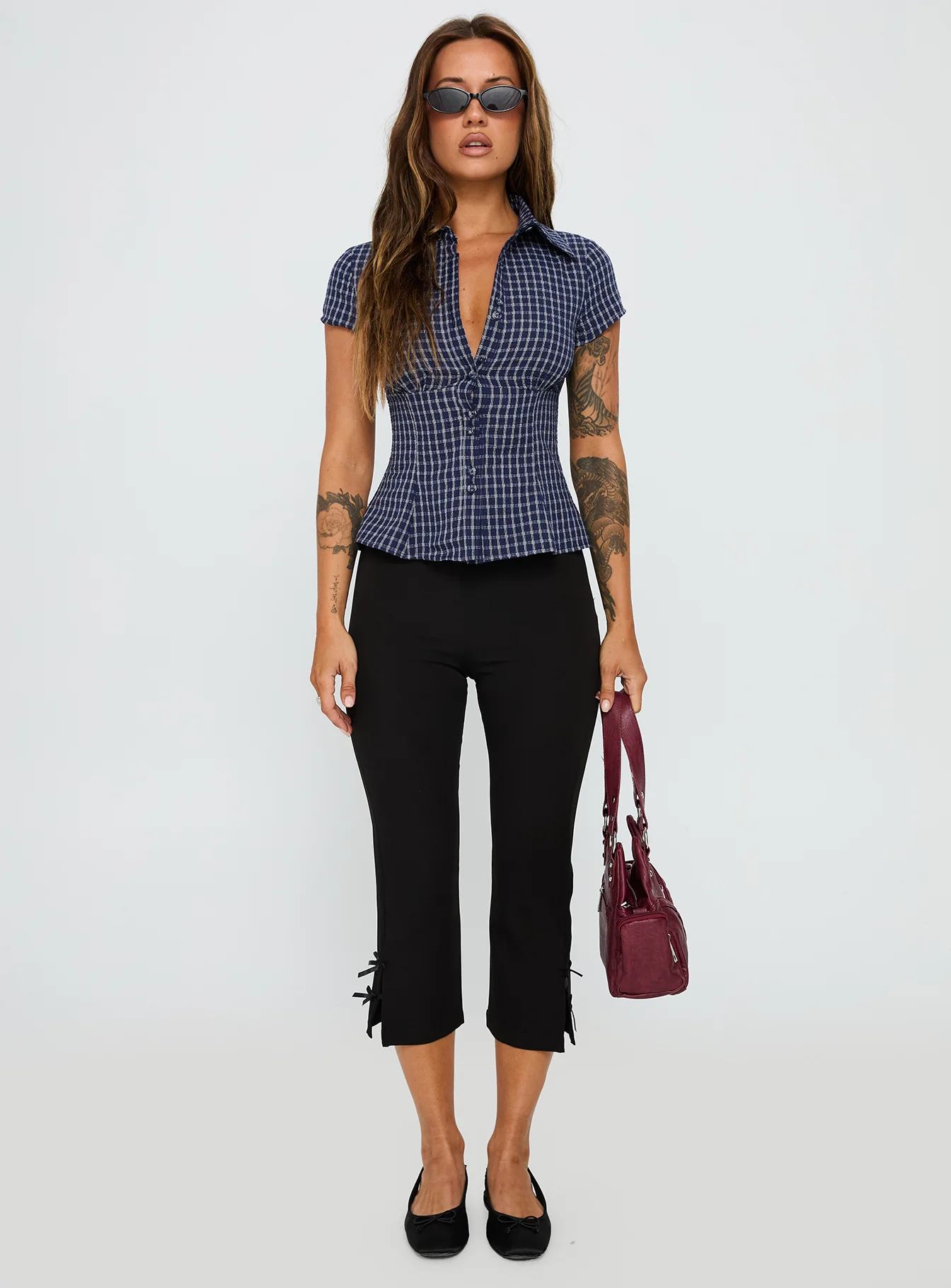 Cottesloe Blouse Top Navy Check