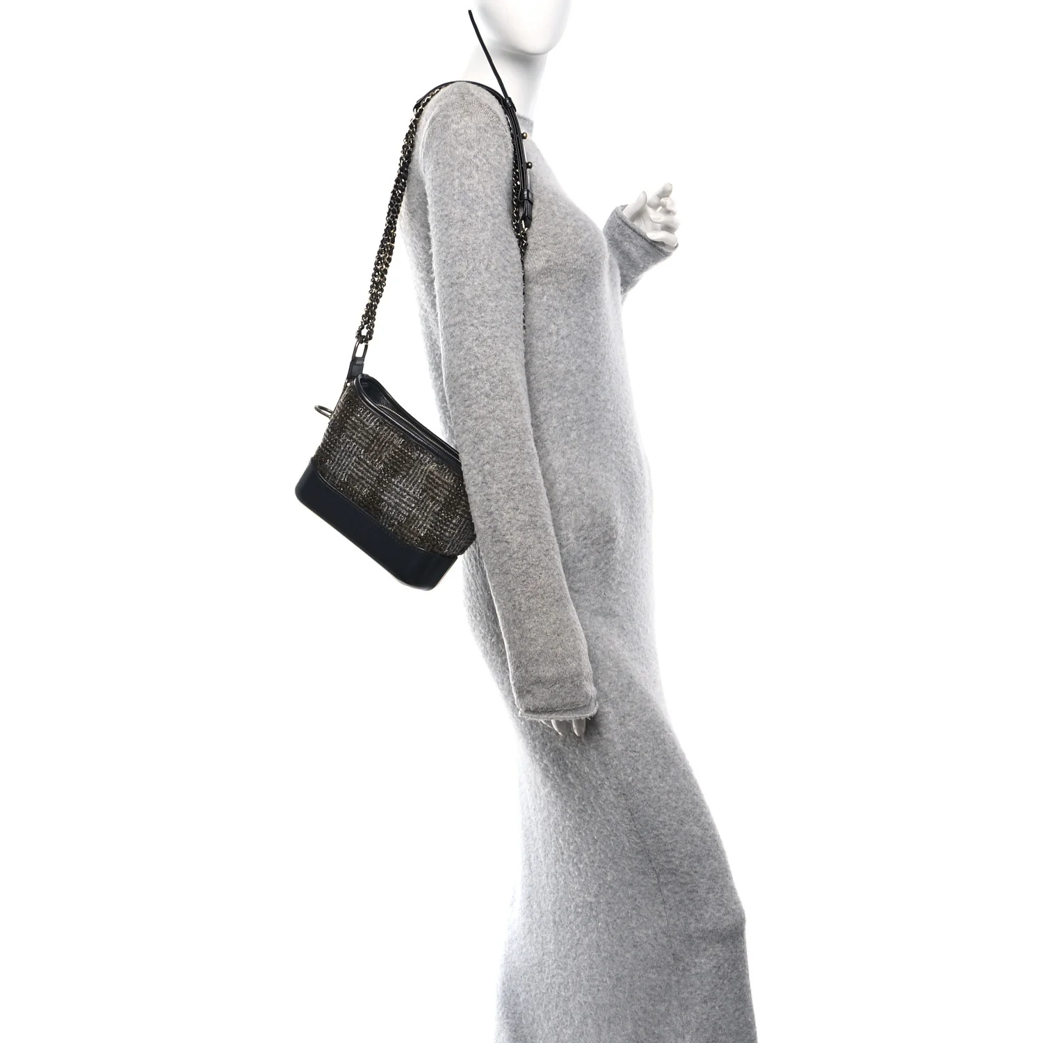 Tweed Calfskin Small Gabrielle Hobo Brown