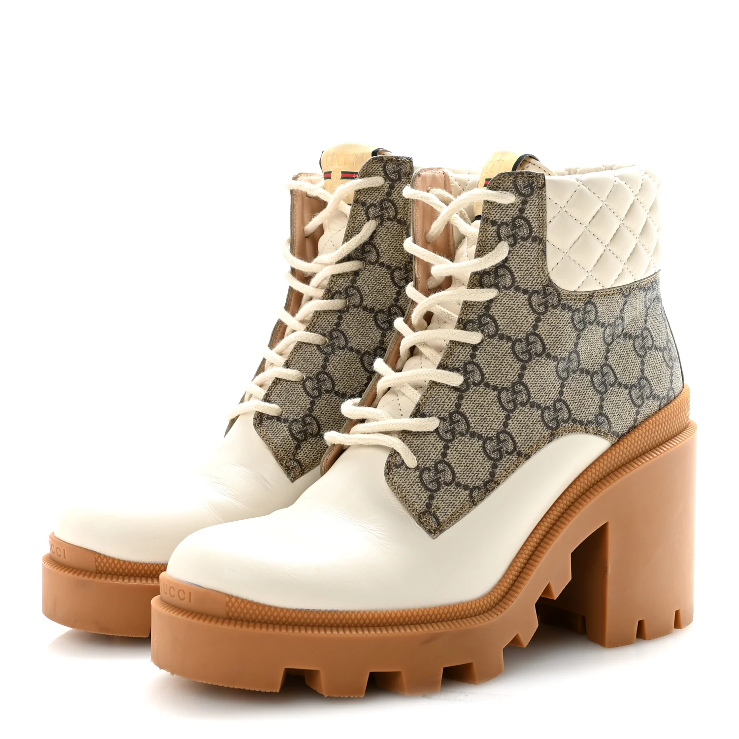 Apollo Calfskin GG Supreme Nappa Samoa Quilted Lace Up Ankle Boots 40 Mystic White Beige Ebony - Top Club