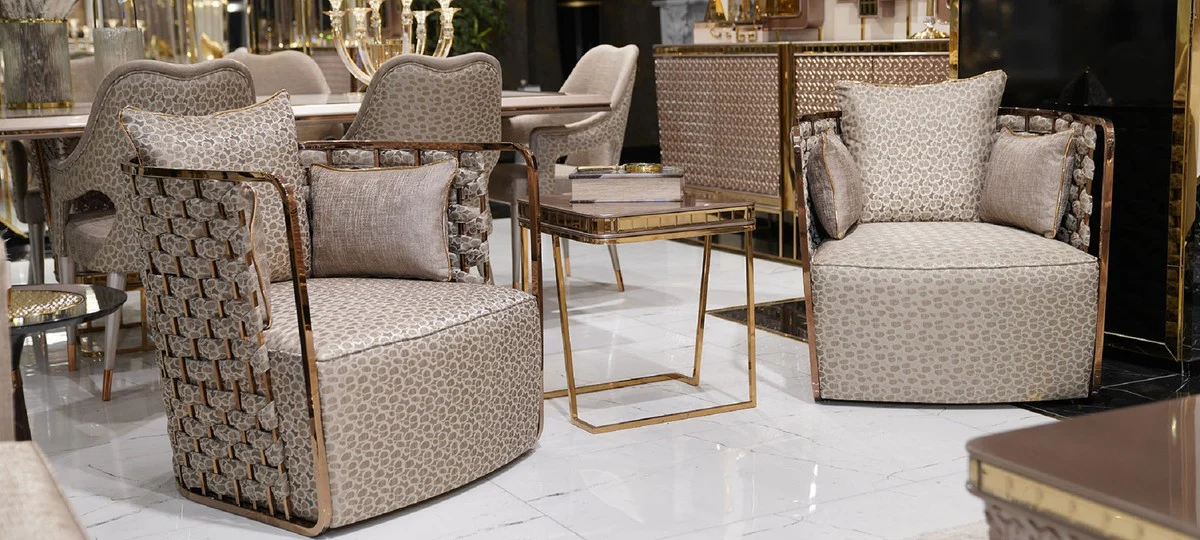 Luxury Side Table Gray / Gold - Square Living Room Side Table - Living Room Furniture - Hotel Furniture - Luxury Furniture