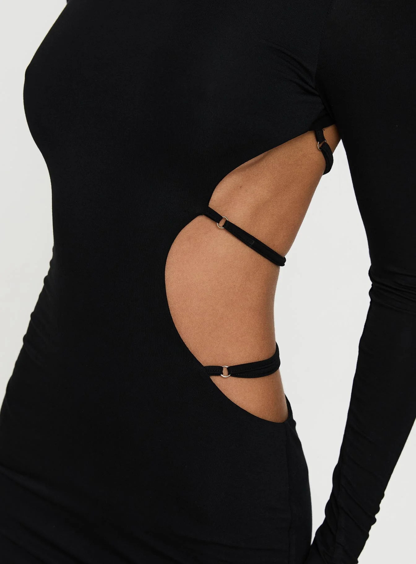 Rowin Long Sleeve Cut Out Mini Dress Black