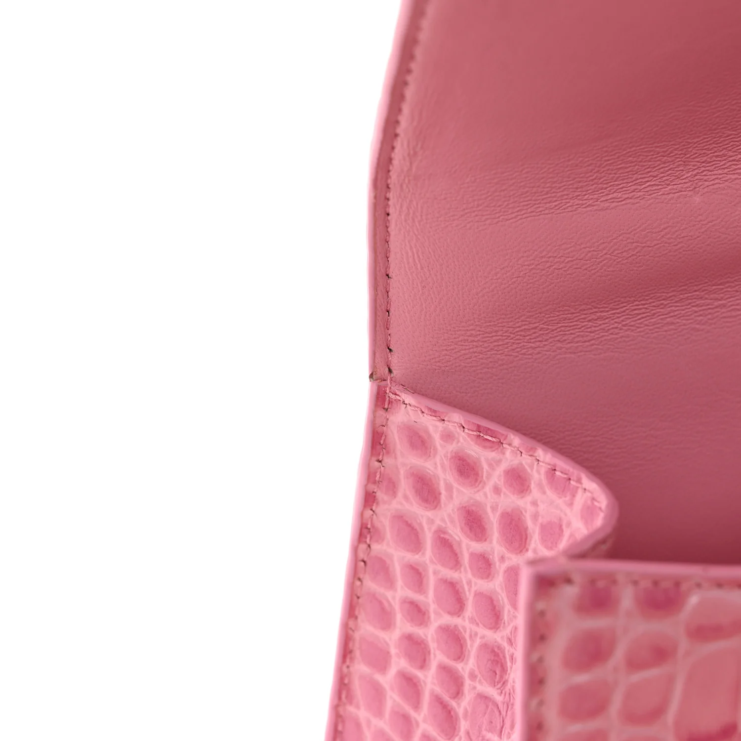 Shiny Calfskin Crocodile Embossed Hourglass Top Handle Bag XS Sweet Pink - Top Club