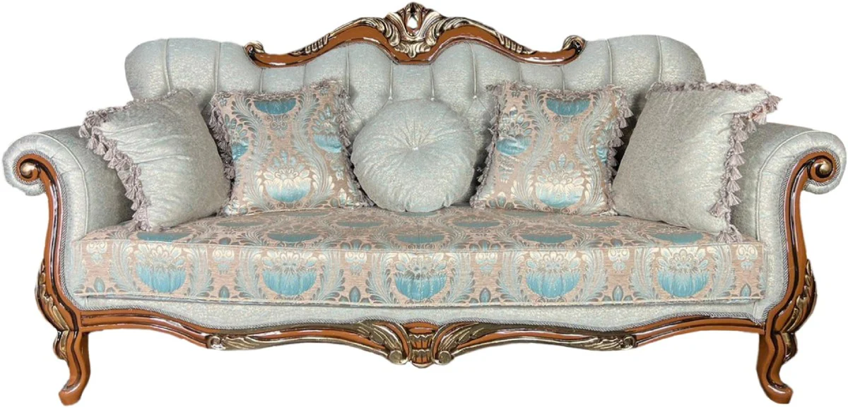 Luxury baroque sofa light green / brown / gold - magnificent living room sofa with elegant pattern - baroque living room furniture