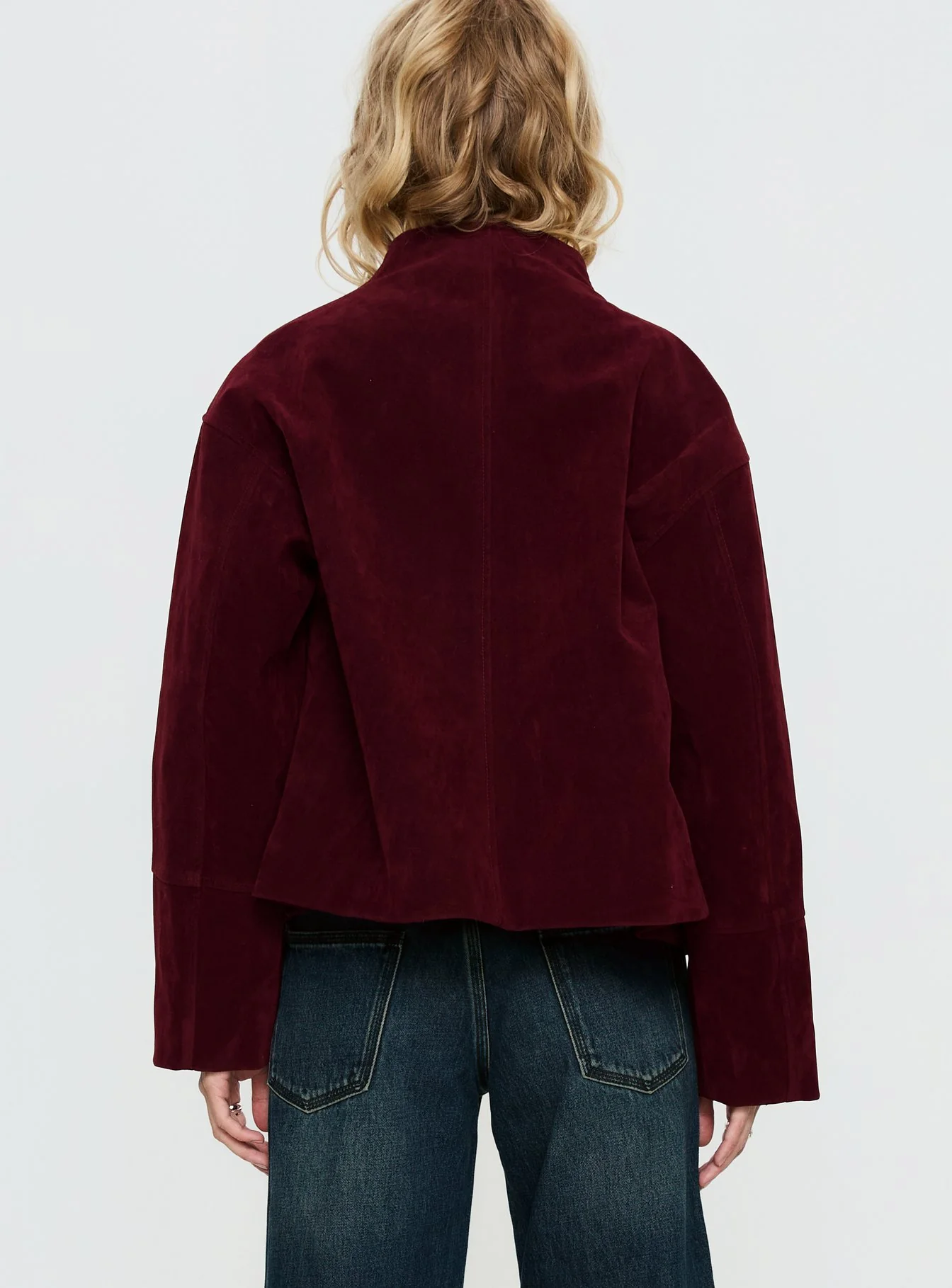 Jessalynn Faux Suede Zip Through Jacket Burgundy