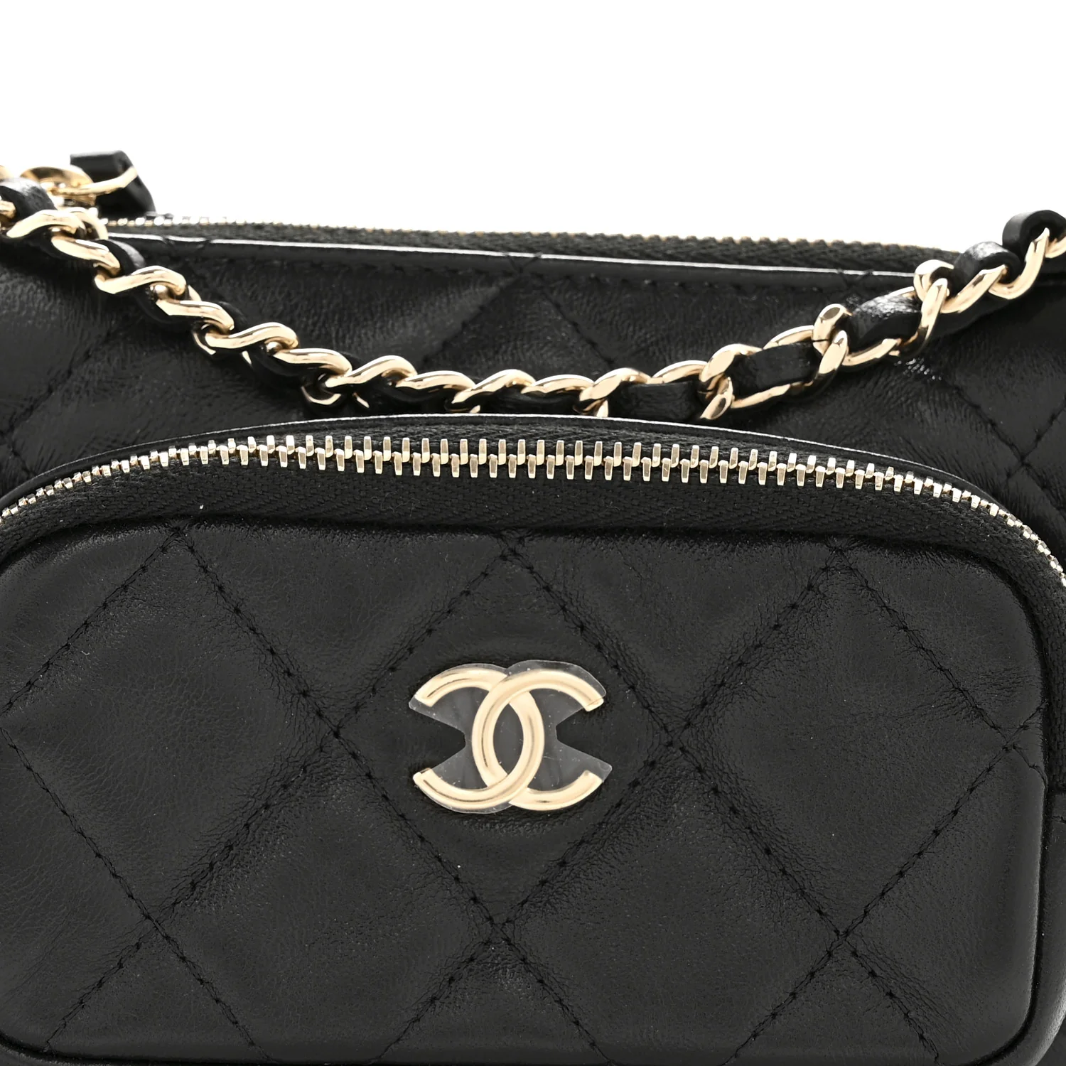 Shiny Crumpled Lambskin Quilted Mini Clutch With Chain Black - Top Club
