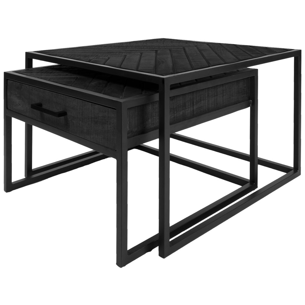 Salontafel Ruby visgraat zwart mangohout – set van 2