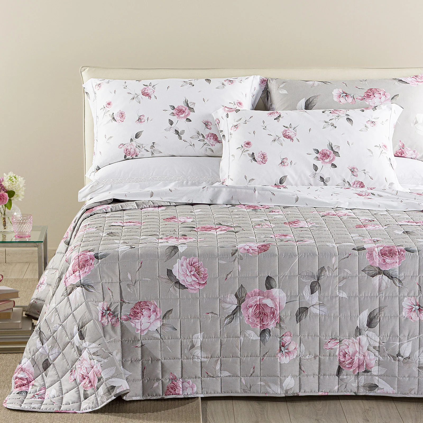 Copriletto Trapuntato In Raso Di Cotone Bella Rosa Matrimoniale Unica Dreaming