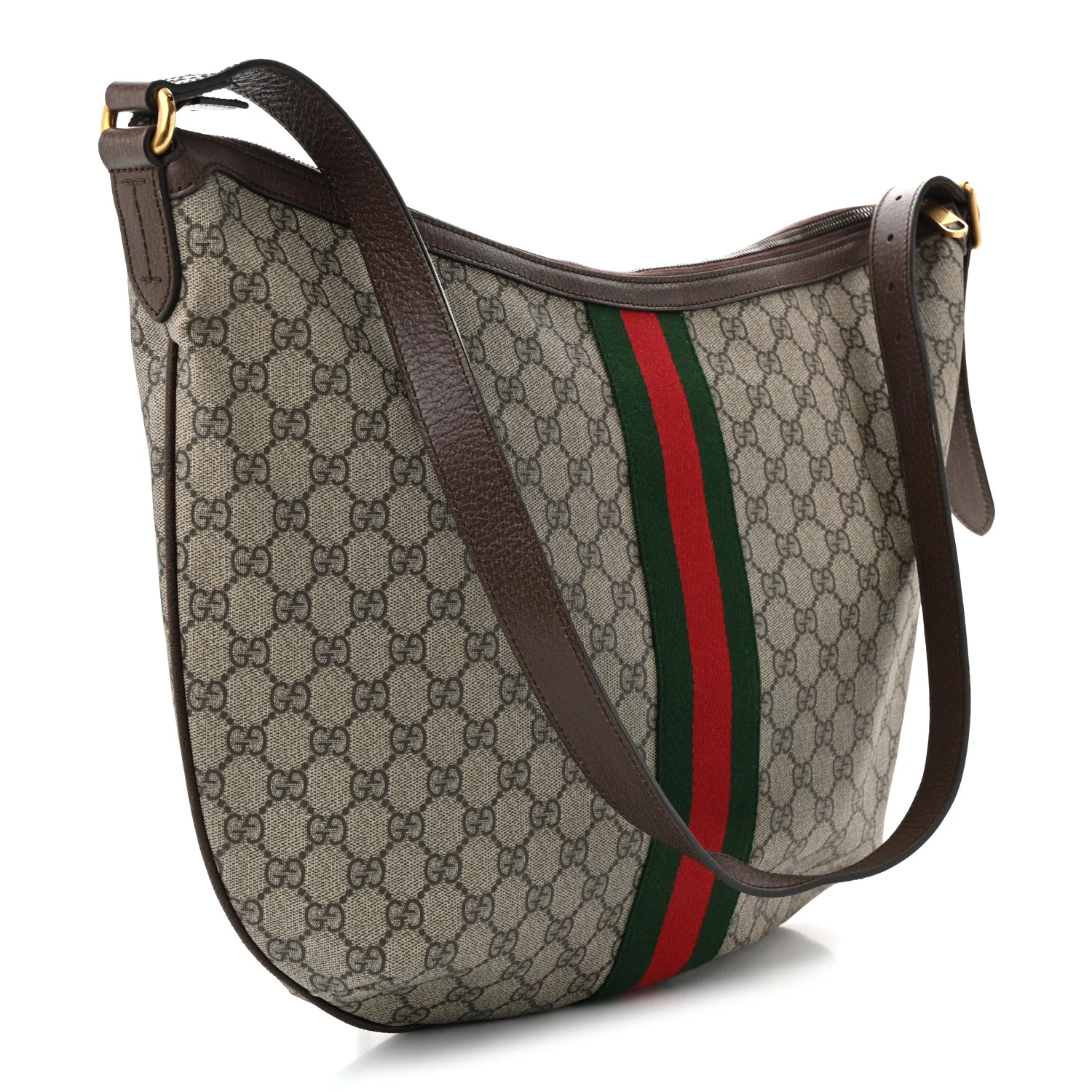 GG Supreme Monogram Web Ophidia Half Moon Hobo Brown - Top Club