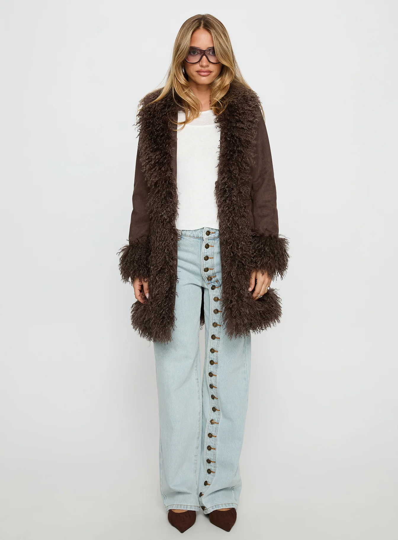 Josefina Faux Fur Detail Jacket Chocolate