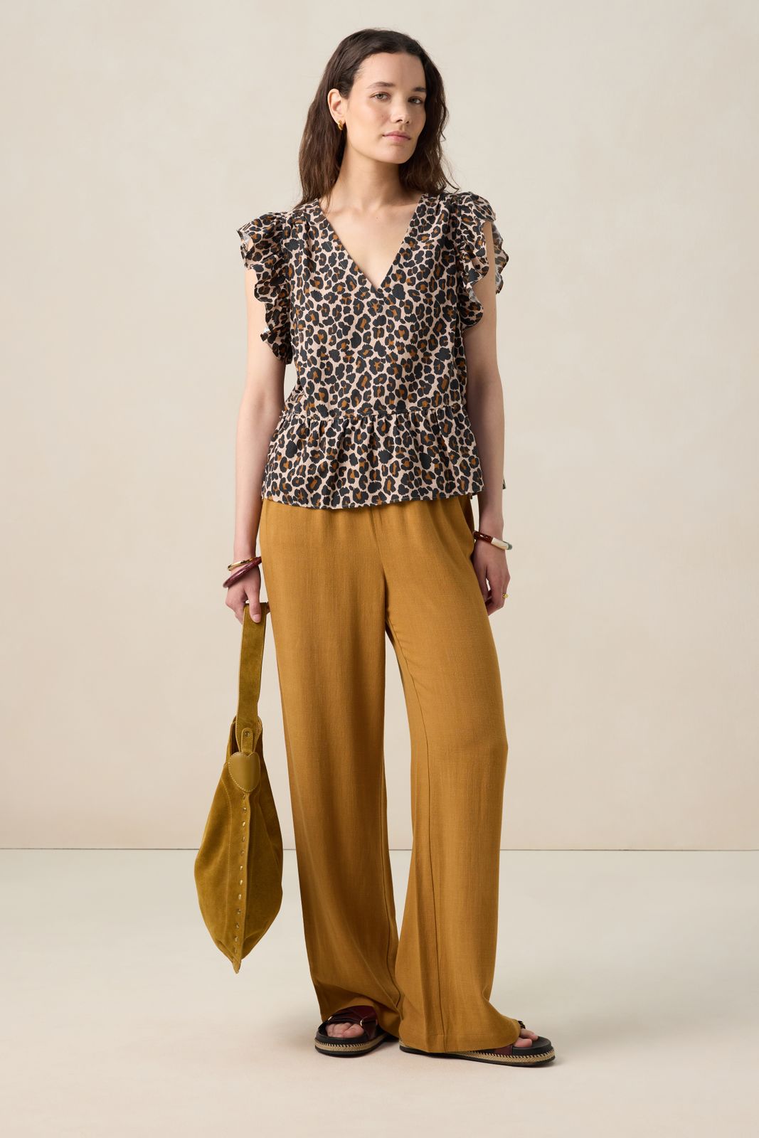 Bruine top met leopard print