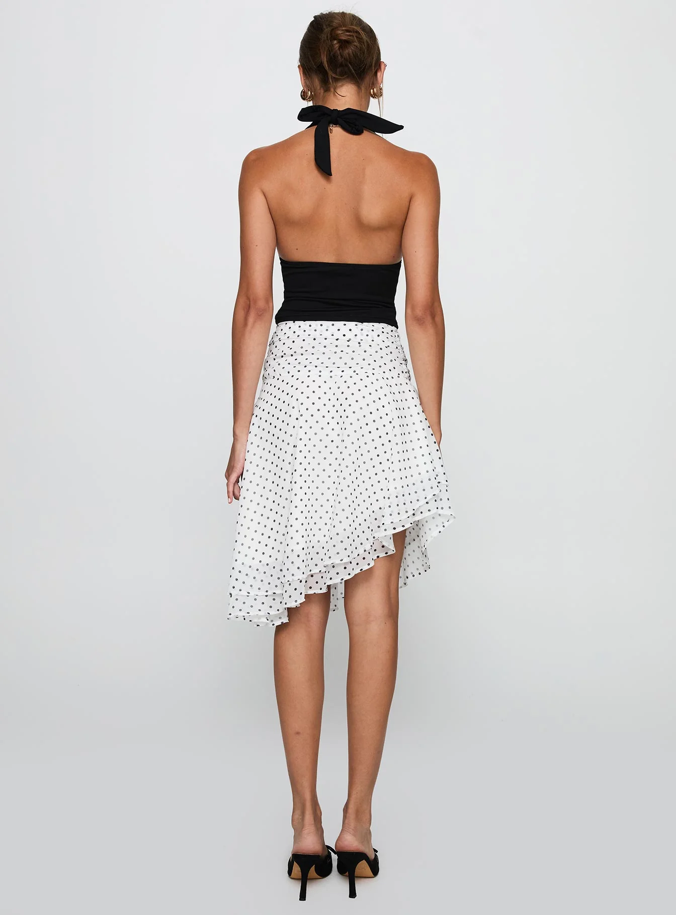 Evanescence Asymmetrical Midi Skirt White / Polka Dot