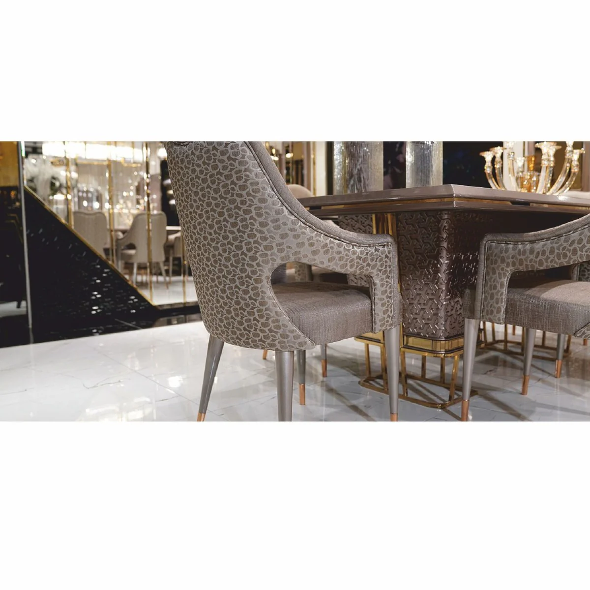Luxury dining table white / gray / gold 223 cm - dining room furniture