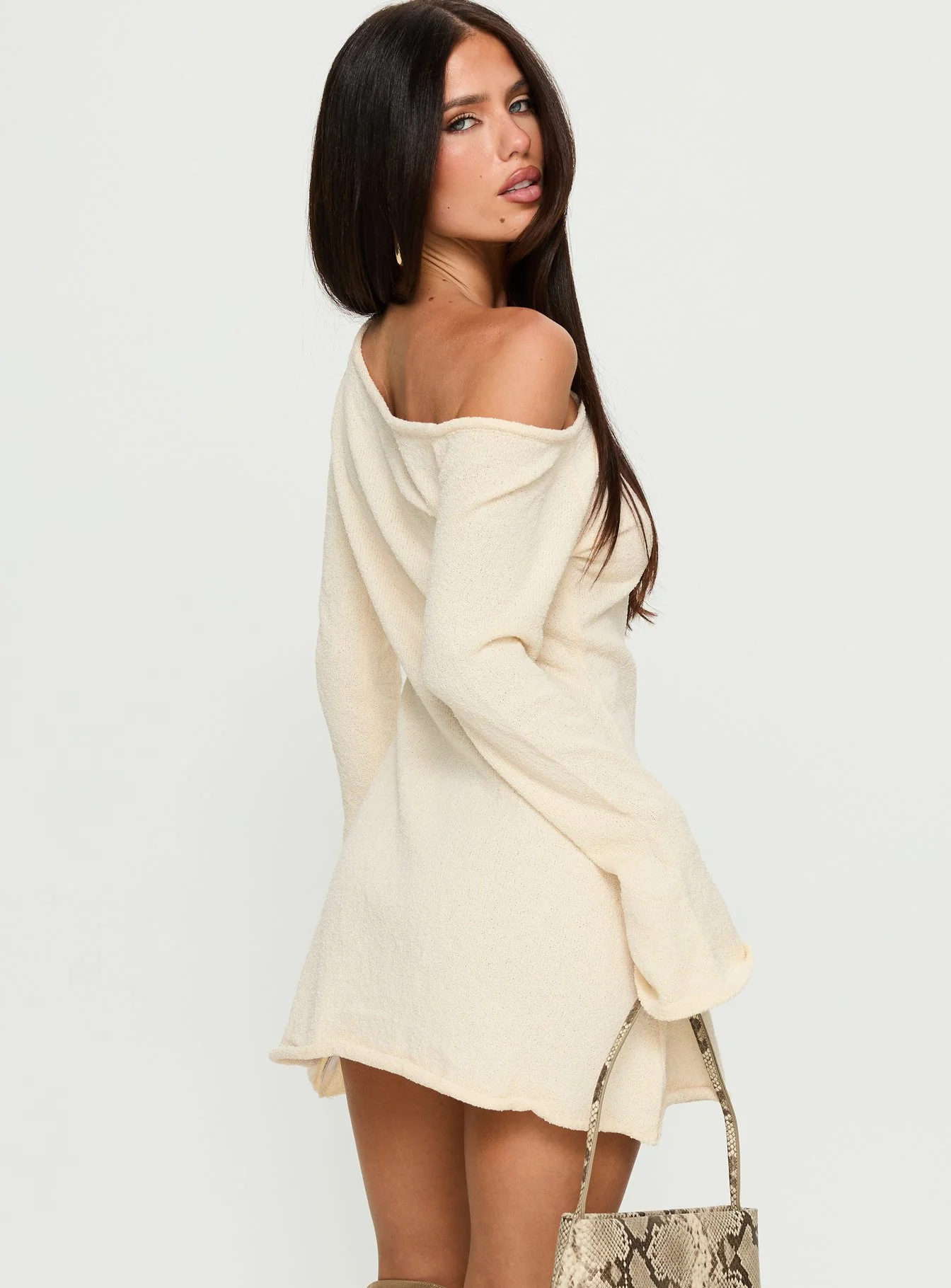Jaede Off Shoulder Knit Mini Dress Cream