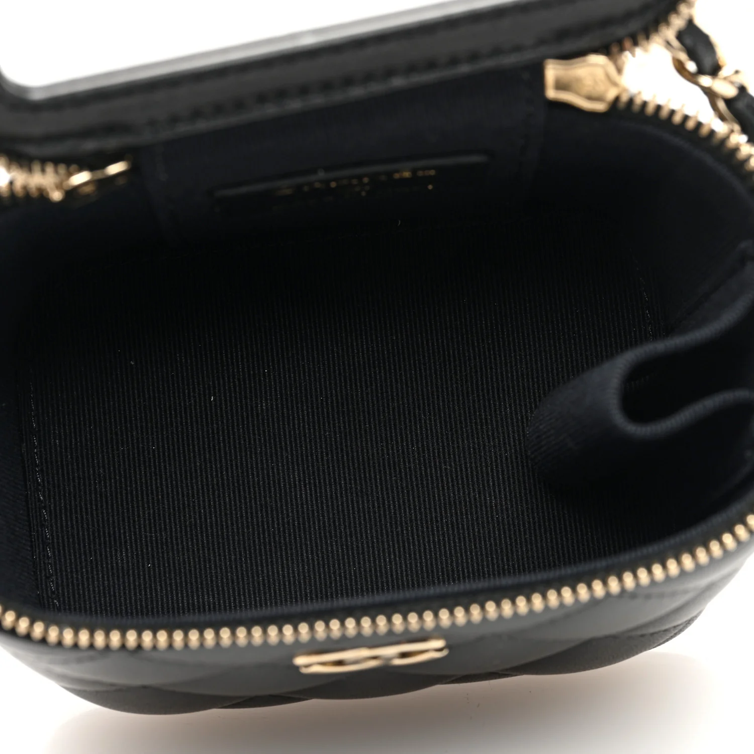 Lambskin Quilted Mini Vanity Case With Pearl Chain Black - Top Club