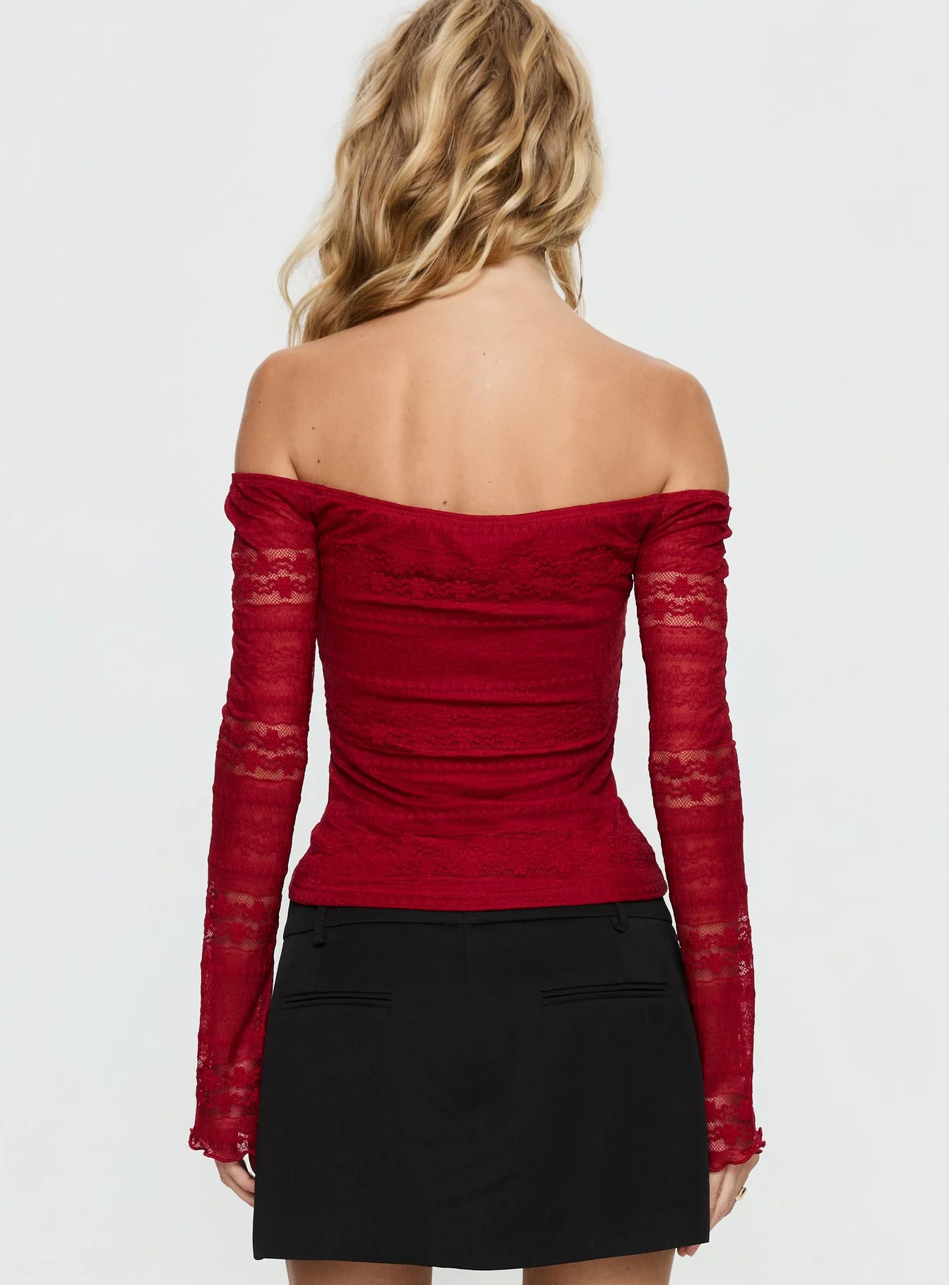 Deyci Lace Off Shoulder Top Red