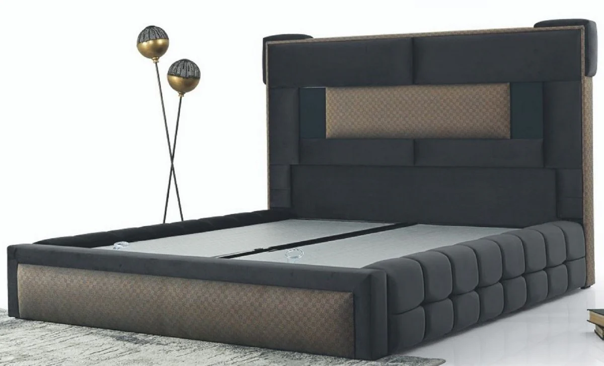 Luxury Double Bed Gray / Brown - Modern Solid Wood Bed - Modern Bedroom & Hotel Furniture - Luxury Collection