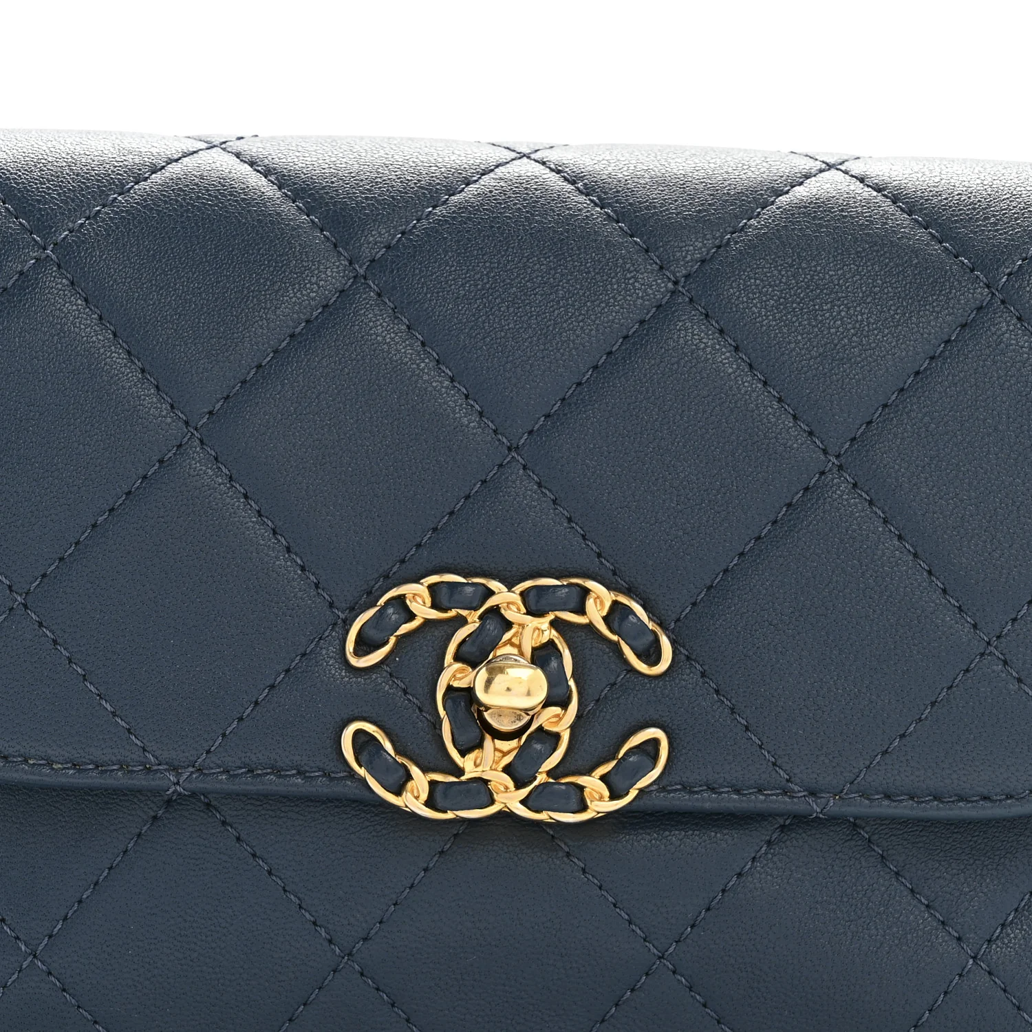 Lambskin Quilted Chain Infinity Waist Belt Bag Blue - Top Club
