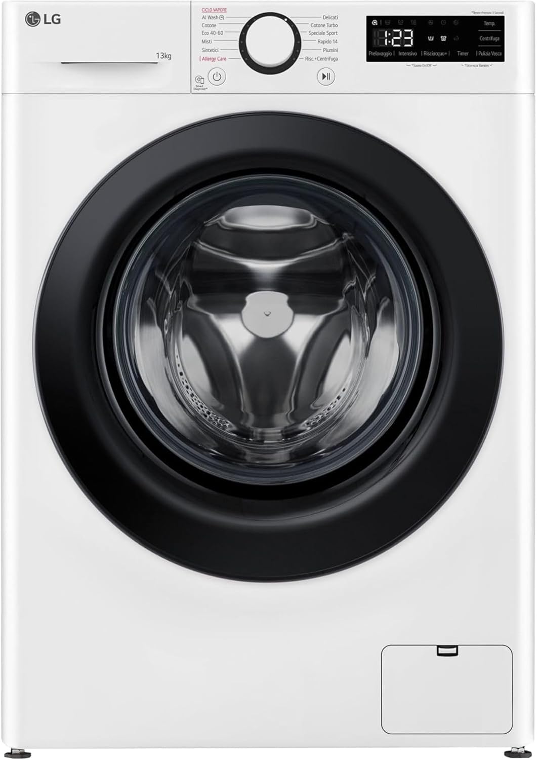 AI DD F4R3013NSWB Lavatrice a Carica Frontale 13kg Serie R3, Classe A-20%, 1400 giri, AIWash, Lavaggio a vapore, Motore Direct Drive, Cestello a bolle, Smart Diagnosis, Libera installazione, Bianca