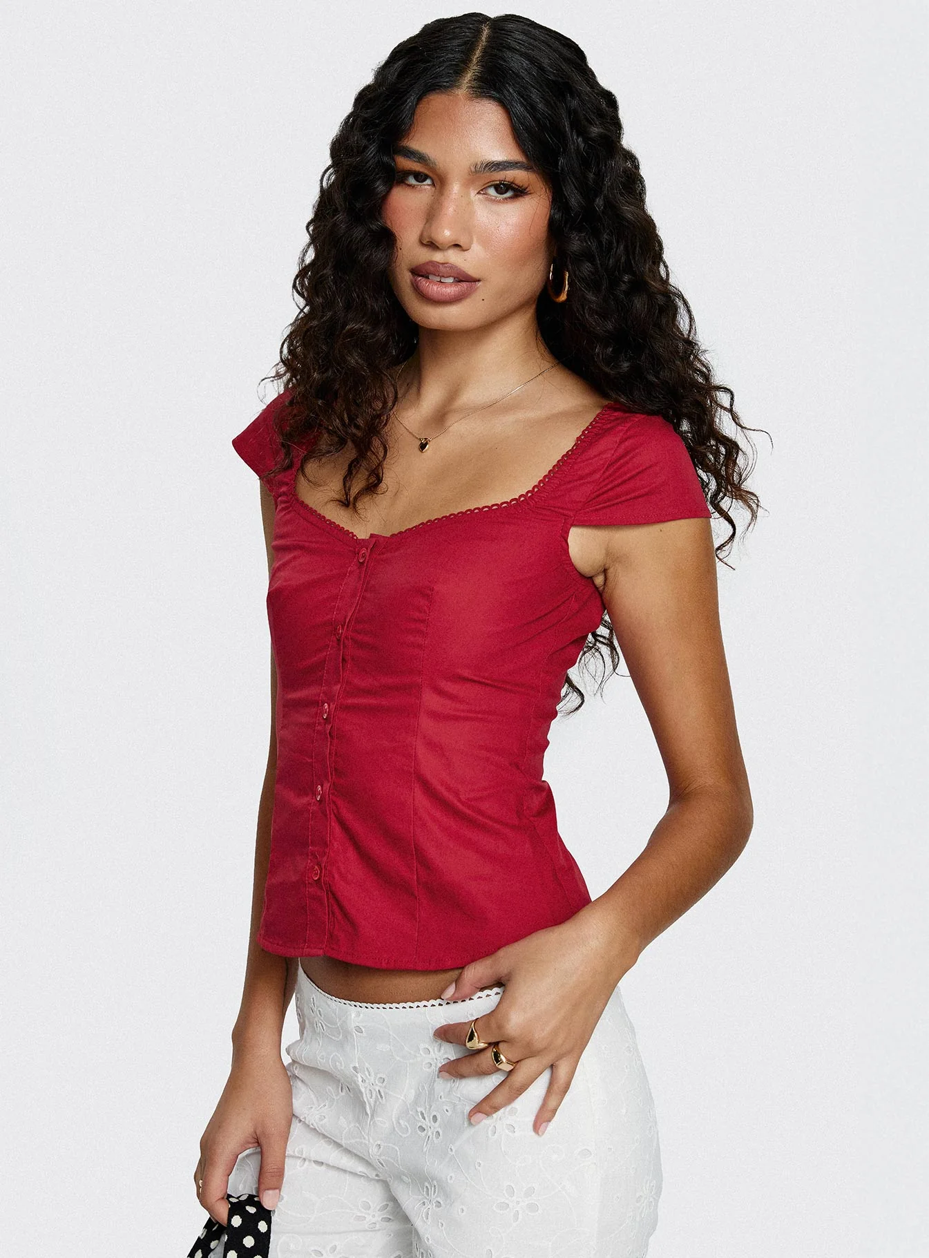 Transcendence Button Up Top Red