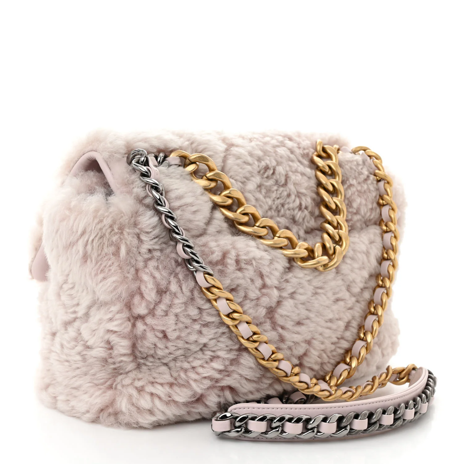 Shearling Sheepskin Medium Chanel 19 Flap Light Pink - Top Club