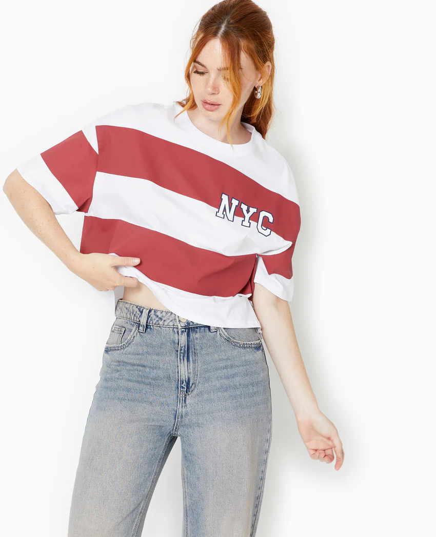 Pimkie T-shirt ample et court larges rayures