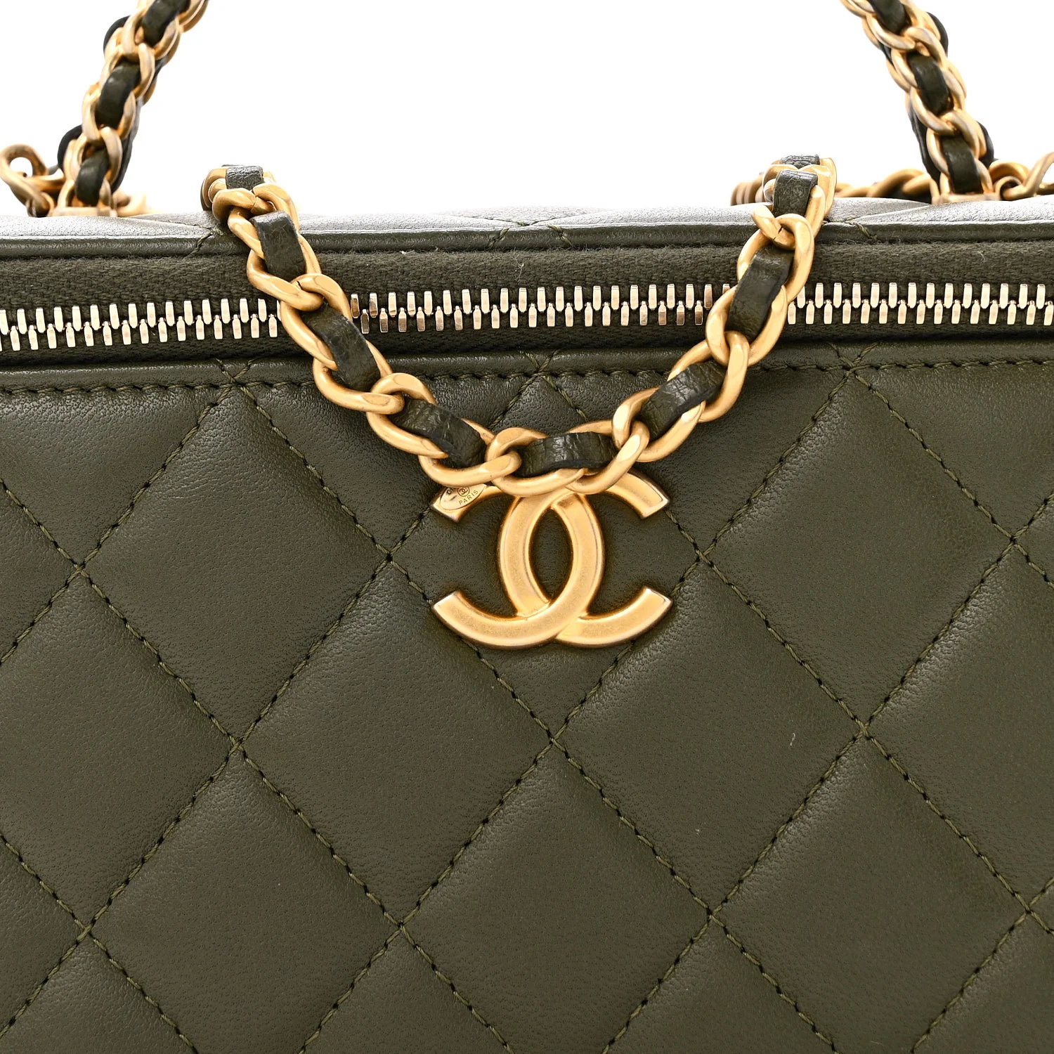 Lambskin Quilted Pick Me Up Vanity Case Khaki - Top Club