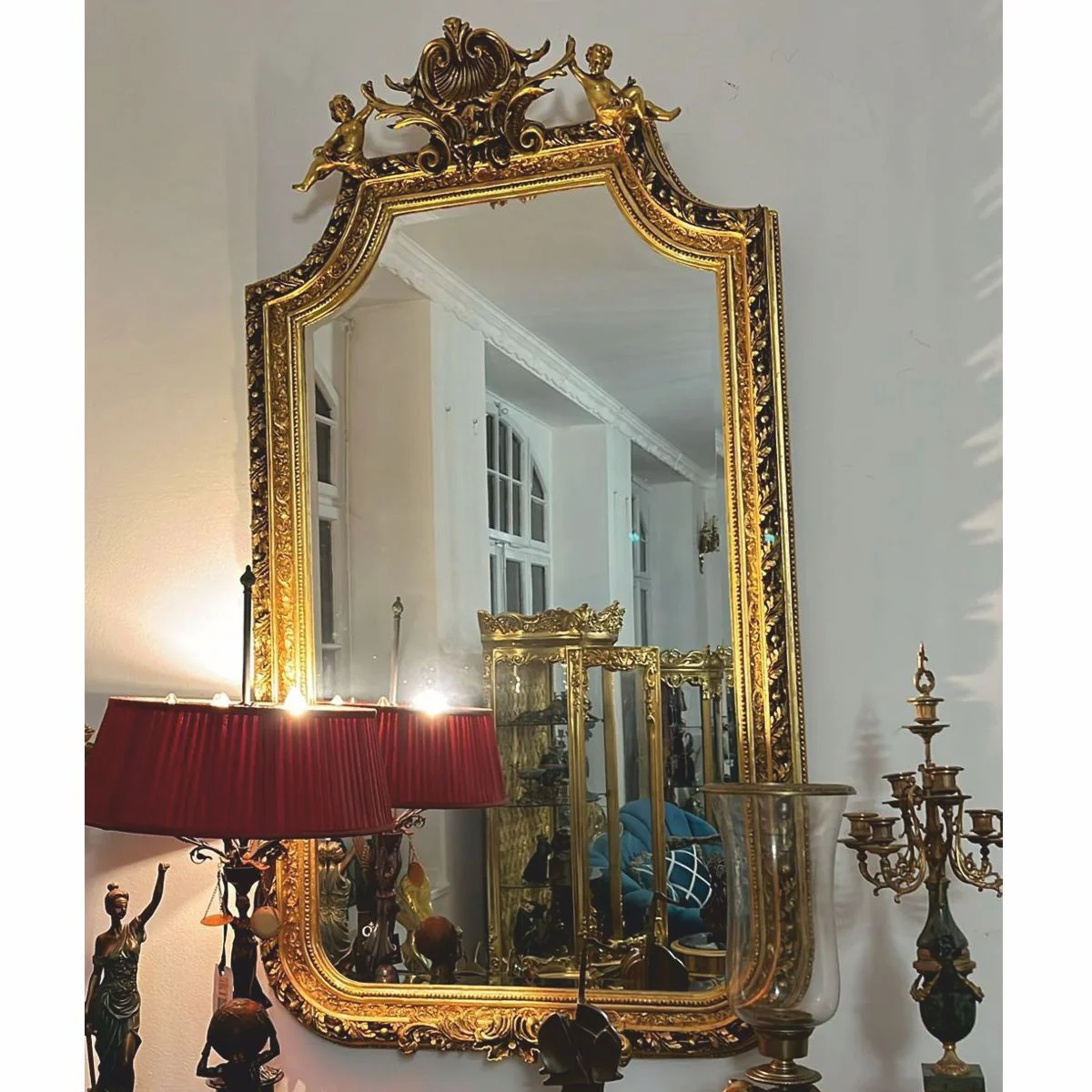 Baroque mirror with angel figures gold H. 175 cm - furniture in the baroque style