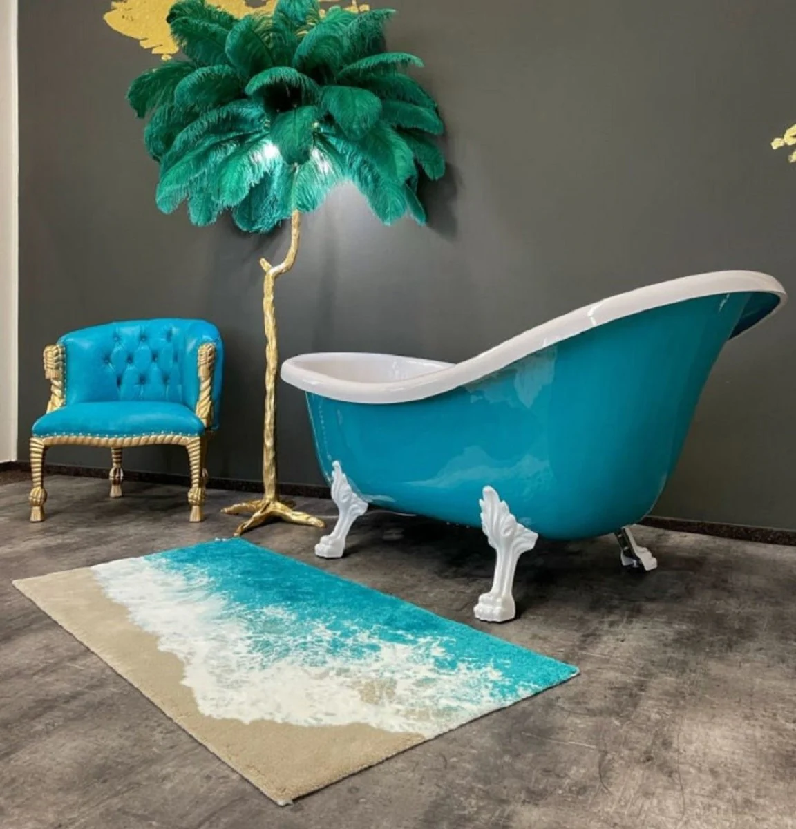 Luxury Art Nouveau bathtub turquoise / white 174 x 83 x H. 81 cm - Freestanding retro bathtub with lion feet - Retro bathroom furniture